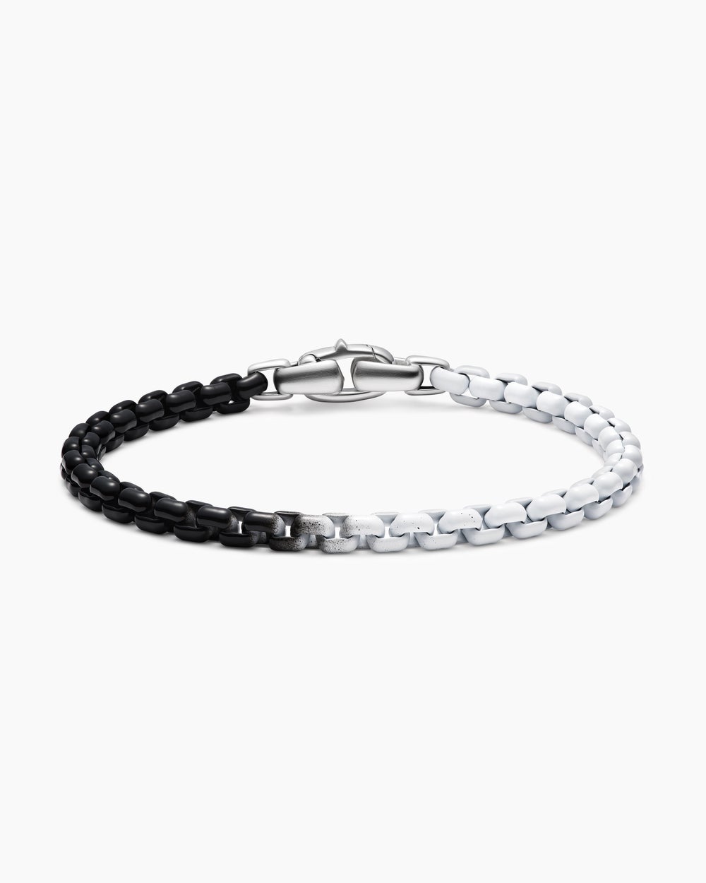 Mens Box Chain Bracelet in Sterling Silver with Black and White Stainless Steel, 5mm