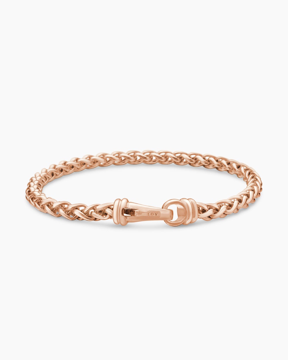 Mens Wheat Chain Bracelet in 18K Rose Gold, 4mm