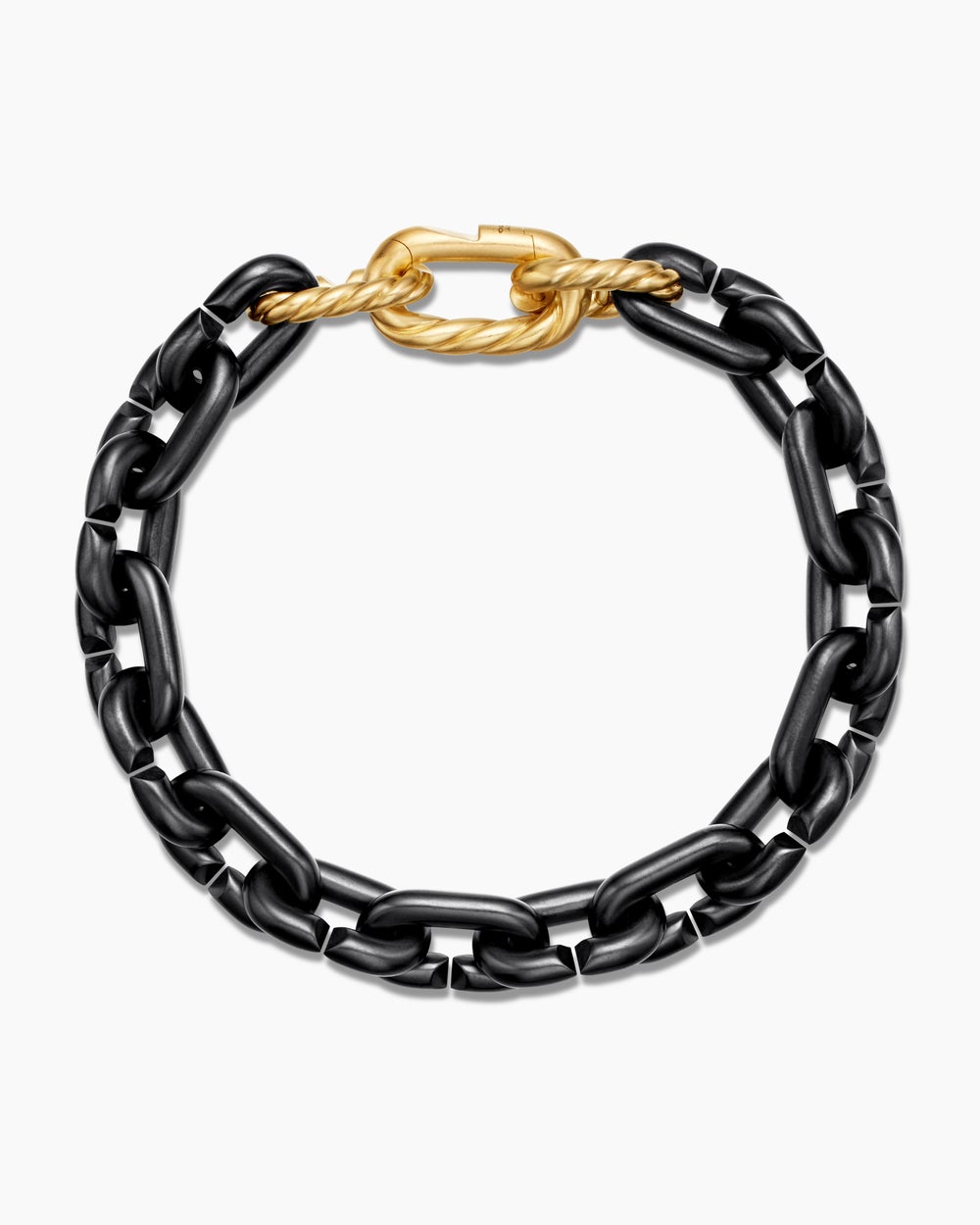 Mens Chain Links Bracelet in Black Titanium with 18K Yellow Gold, 10mm