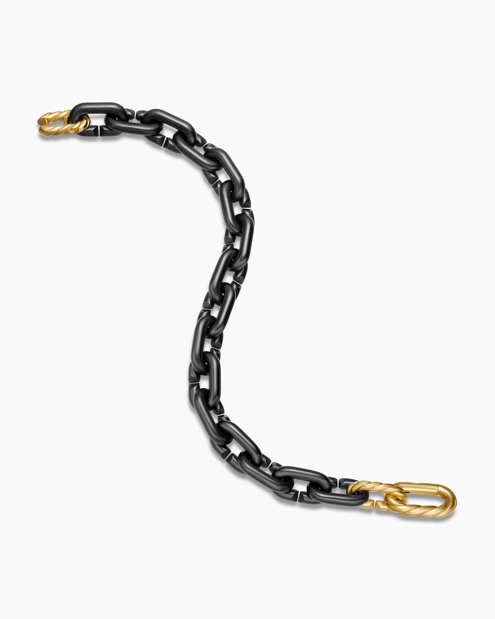 Mens Chain Links Bracelet in Black Titanium with 18K Yellow Gold, 10mm