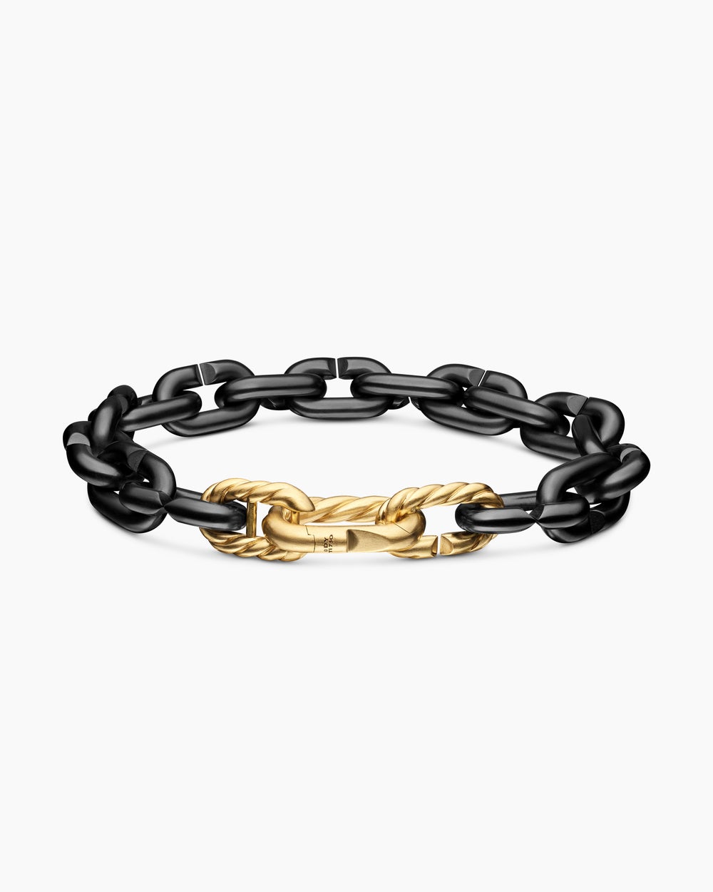 Mens Chain Links Bracelet in Black Titanium with 18K Yellow Gold, 10mm