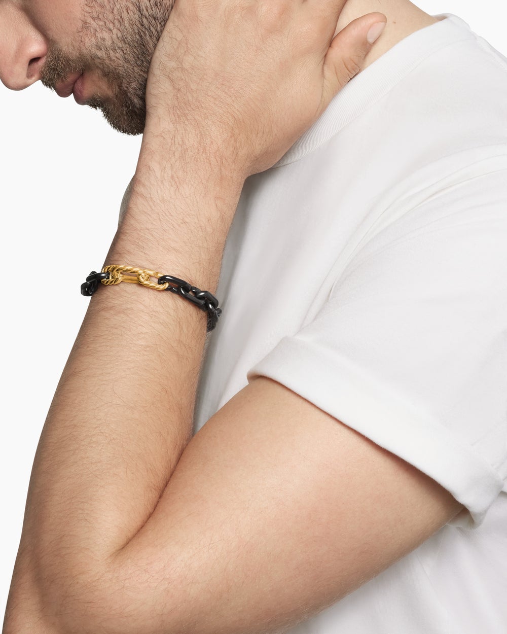 Mens Chain Links Bracelet in Black Titanium with 18K Yellow Gold, 10mm