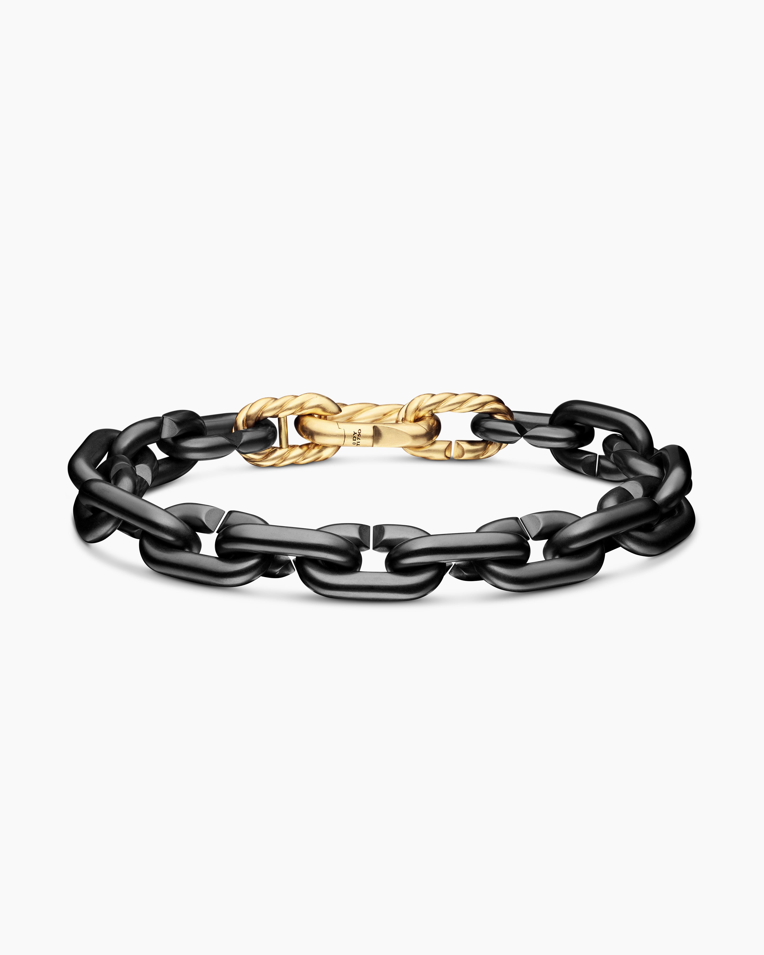 Mens Chain Links Bracelet in Black Titanium with 18K Yellow Gold, 10mm
