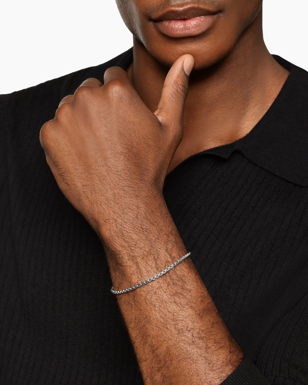 Mens Box Chain Bracelet in Platinum, 3.2mm