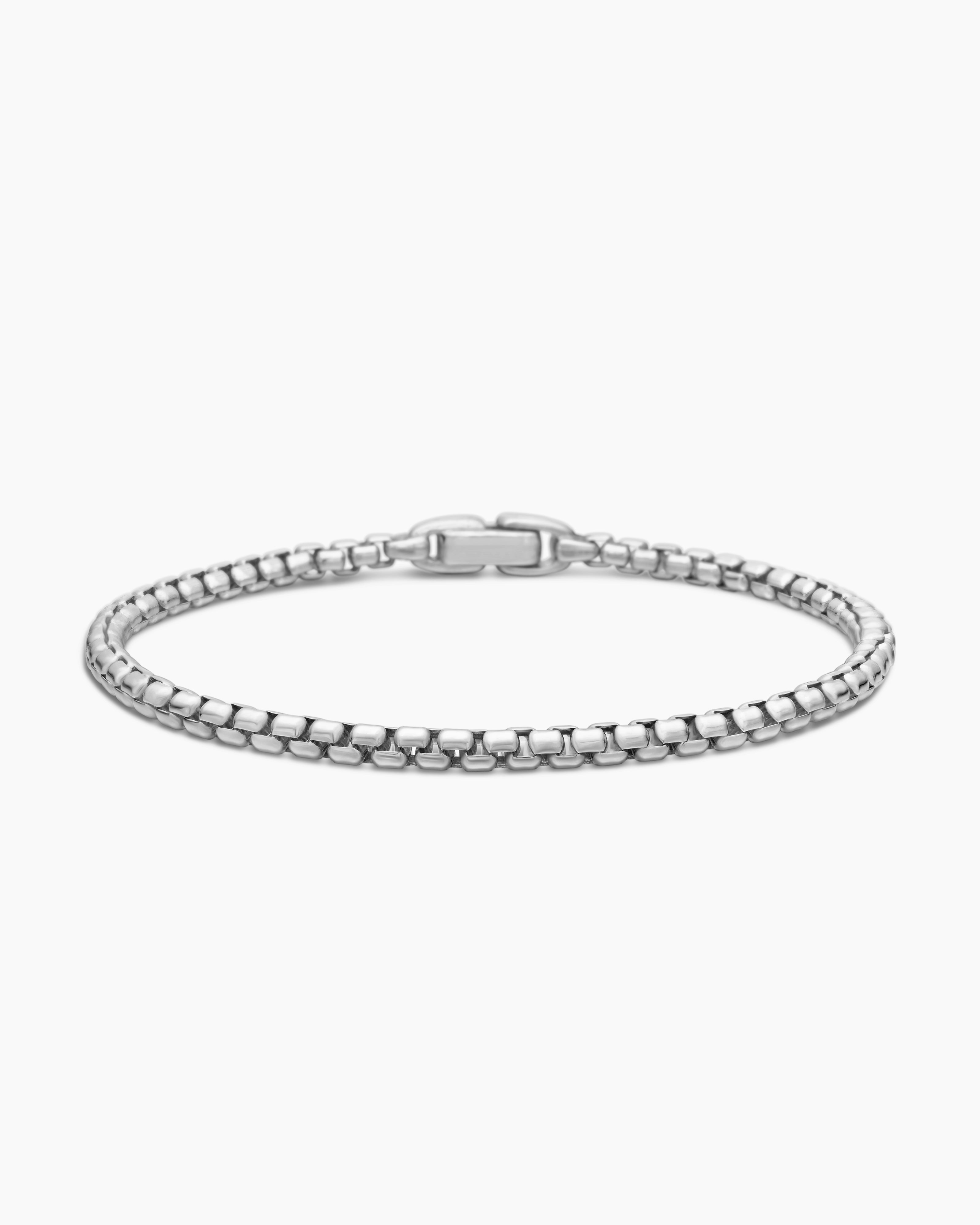 Mens Box Chain Bracelet in Platinum, 3.2mm