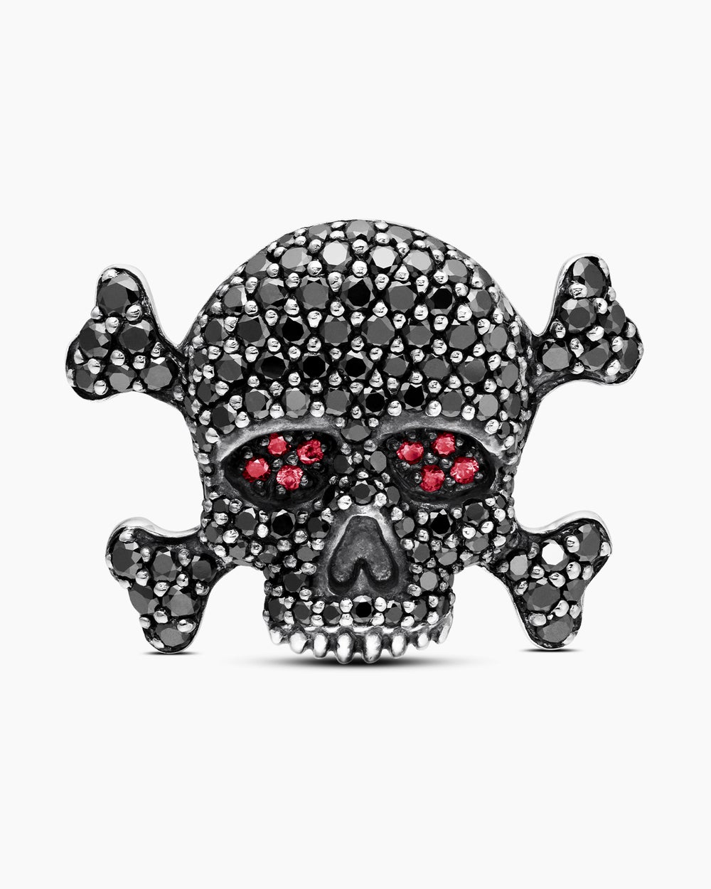 Mens Memento Mori Skull Cufflinks in Sterling Silver with Black Diamonds and Rubies, 24mm