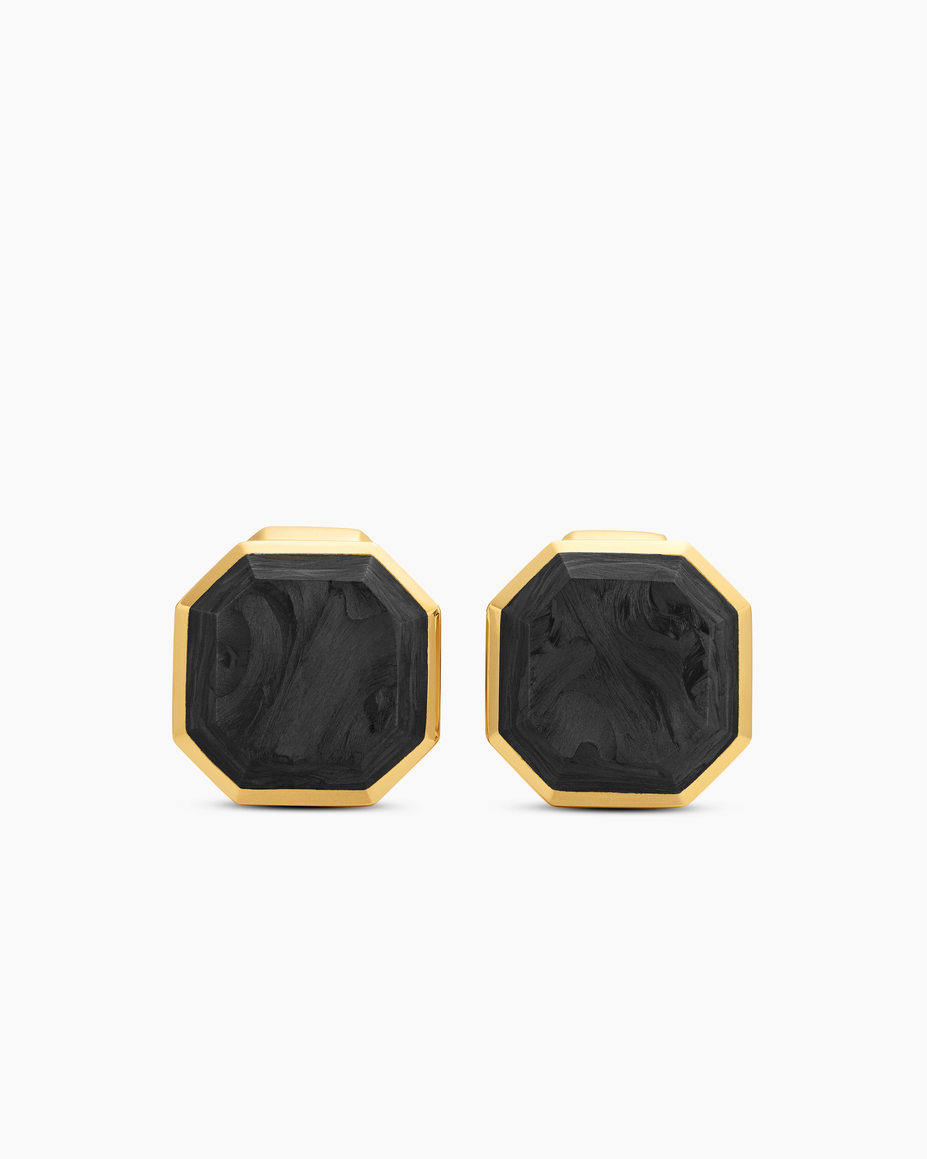Mens Streamline&reg; Cufflinks in 18K Yellow Gold with Forged Carbon, 15mm