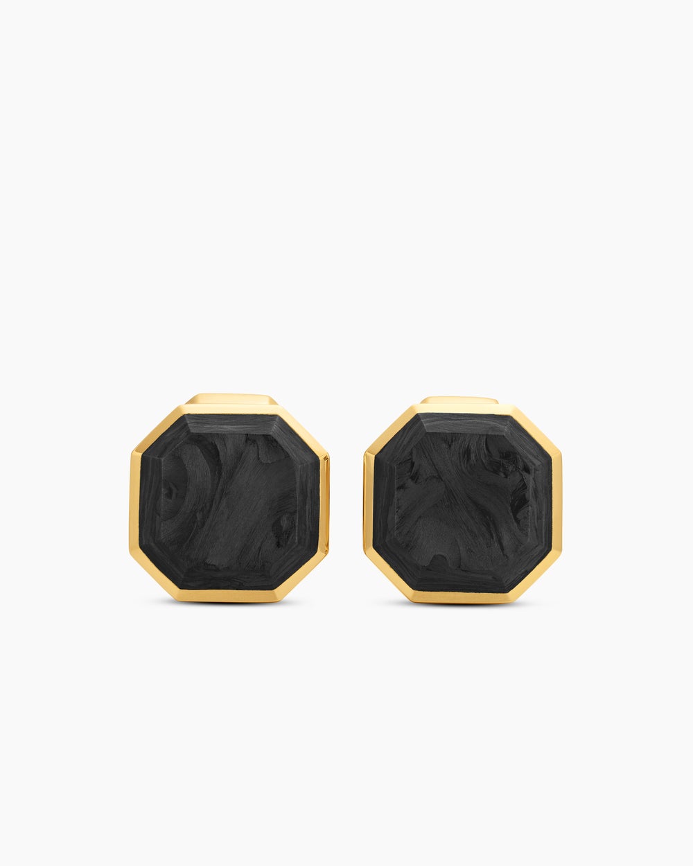 Mens Streamline® Cufflinks in 18K Yellow Gold with Forged Carbon, 15mm