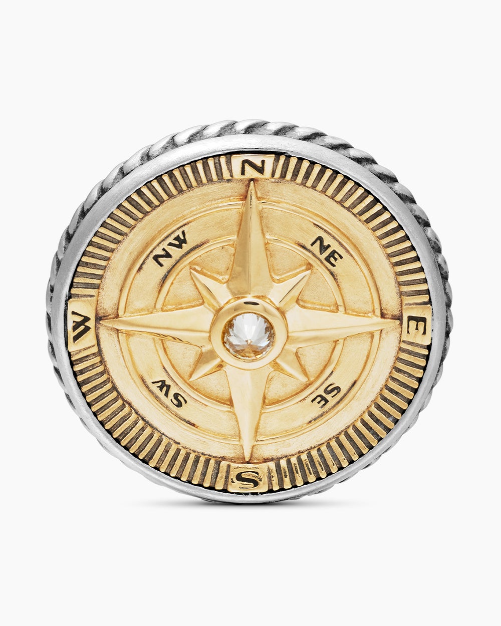 Mens Maritime® Compass Cufflinks in Sterling Silver with 18K Yellow Gold and Center Diamond, 16mm
