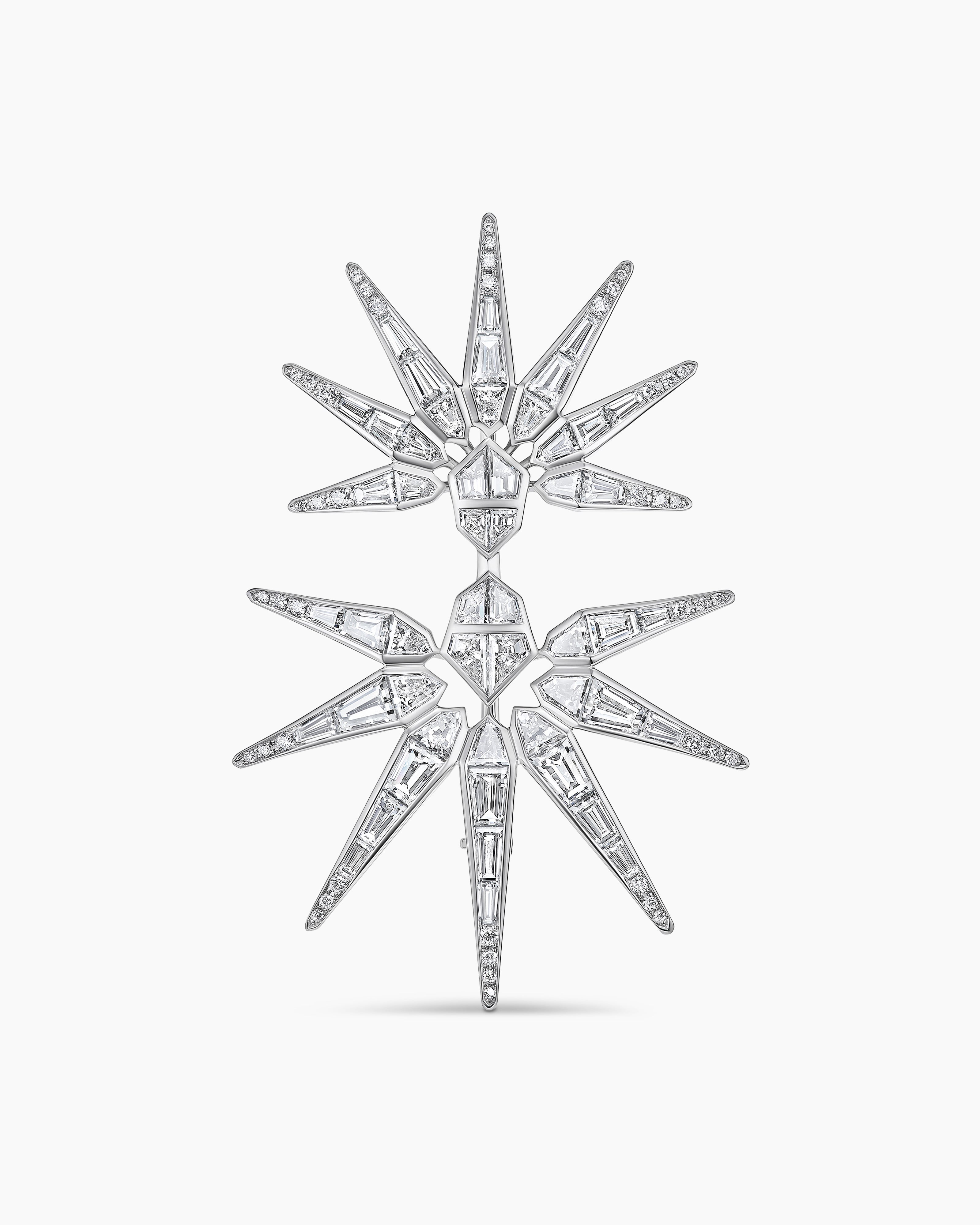 Womens Liberty Baguette Brooch in White Gold with Diamonds
