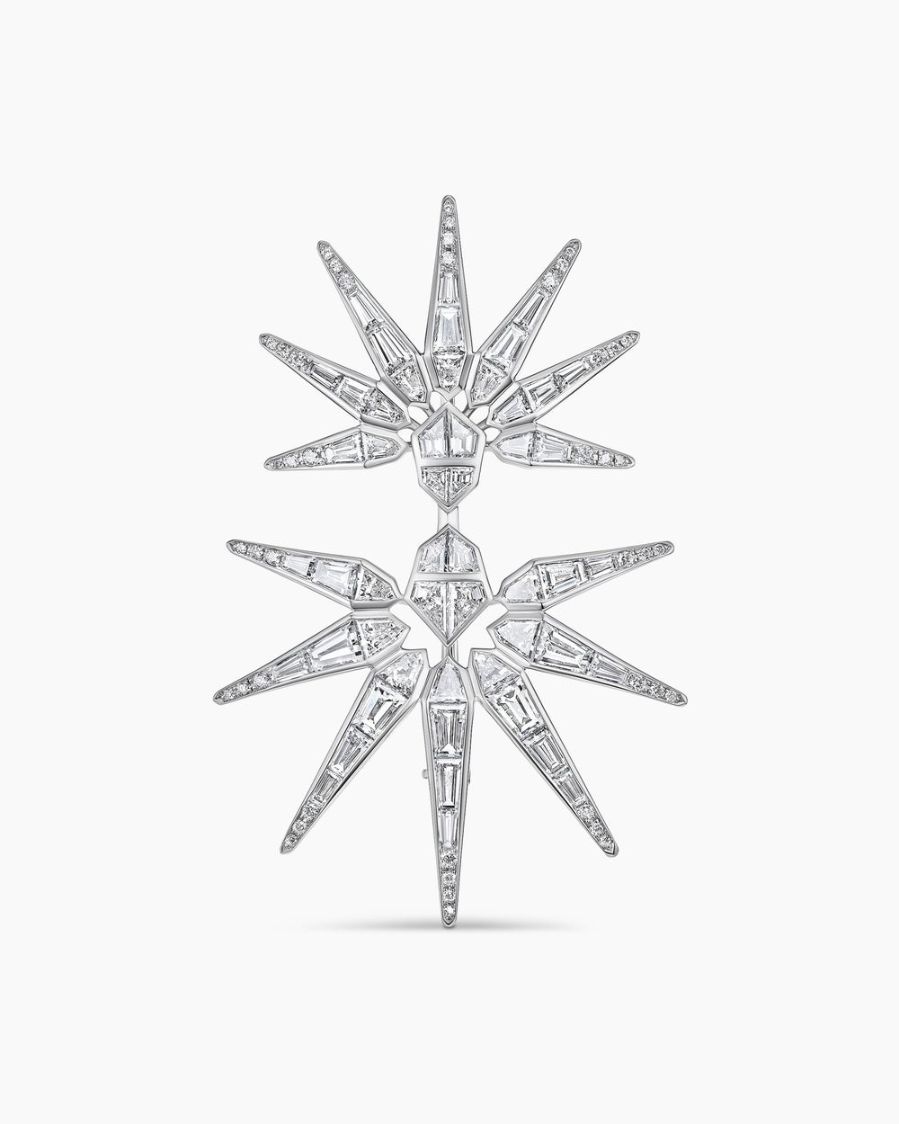 Womens Liberty Baguette Brooch in White Gold with Diamonds