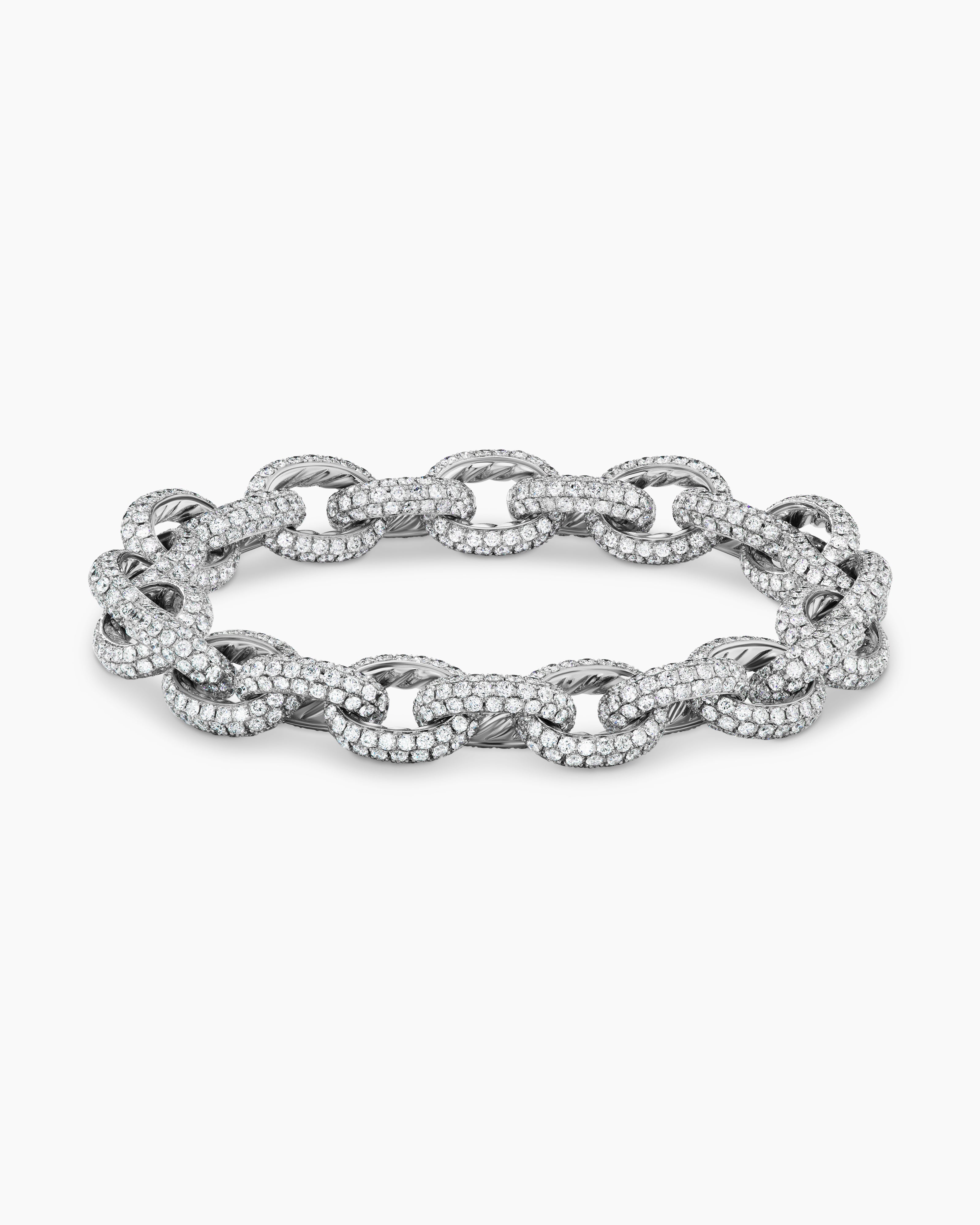 Bracelet pav&eacute; avec cha&icirc;ne &agrave; maillons en or blanc avec diamants femme 