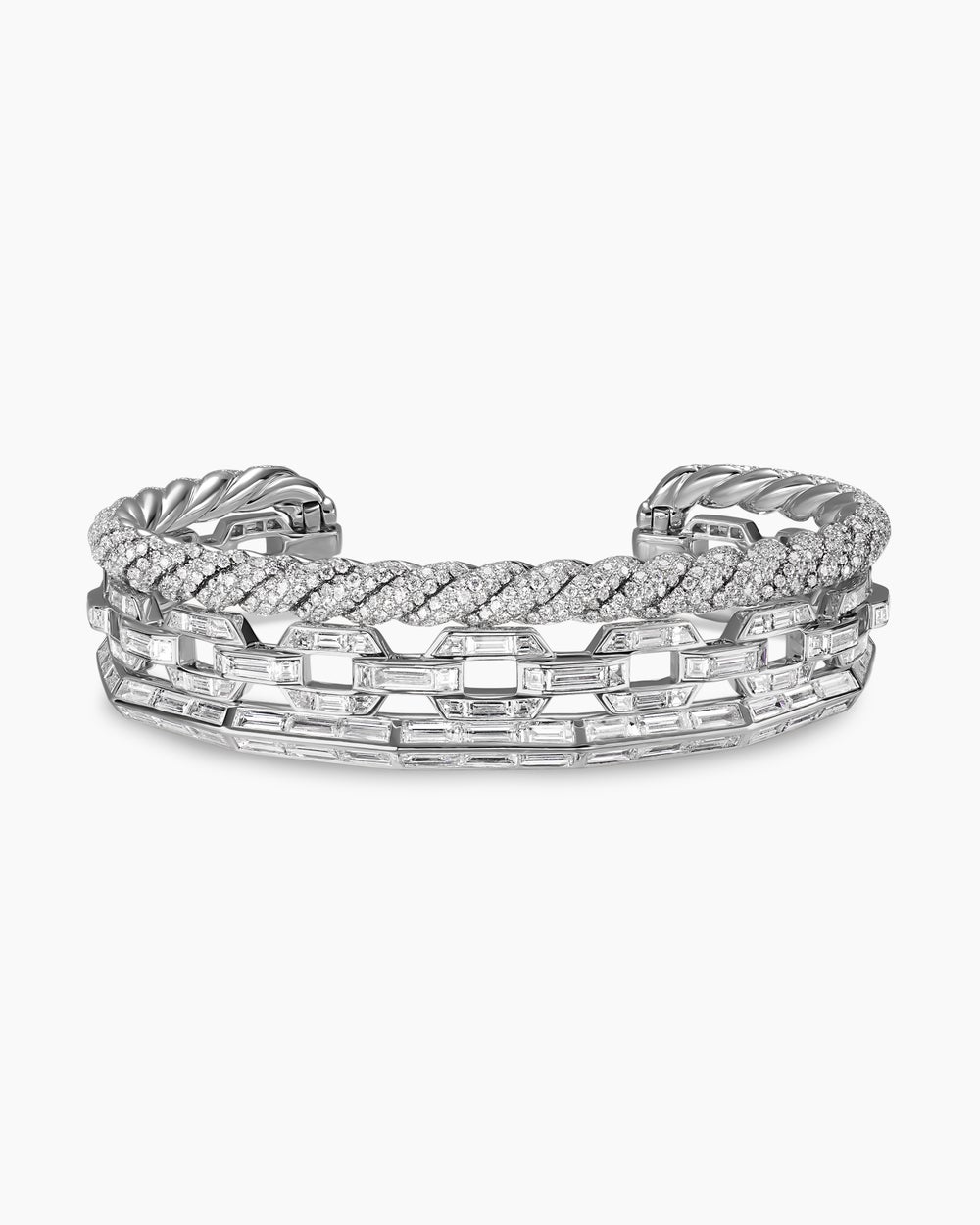 Womens Stax Three Row Cuff Bracelet in White Gold with Diamonds