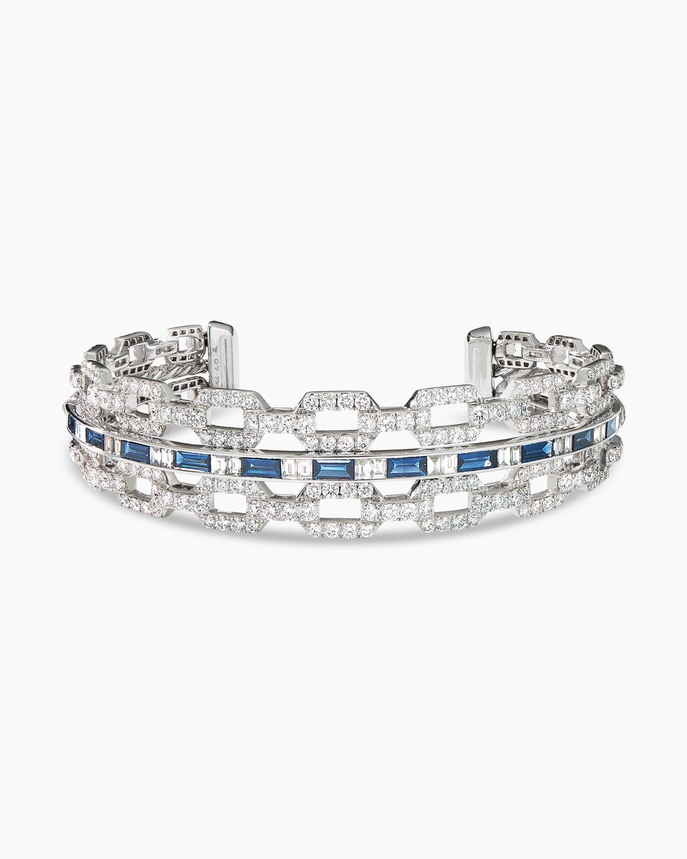 Womens Stax Three Row Cuff Bracelet in White Gold with Sapphires and Diamonds