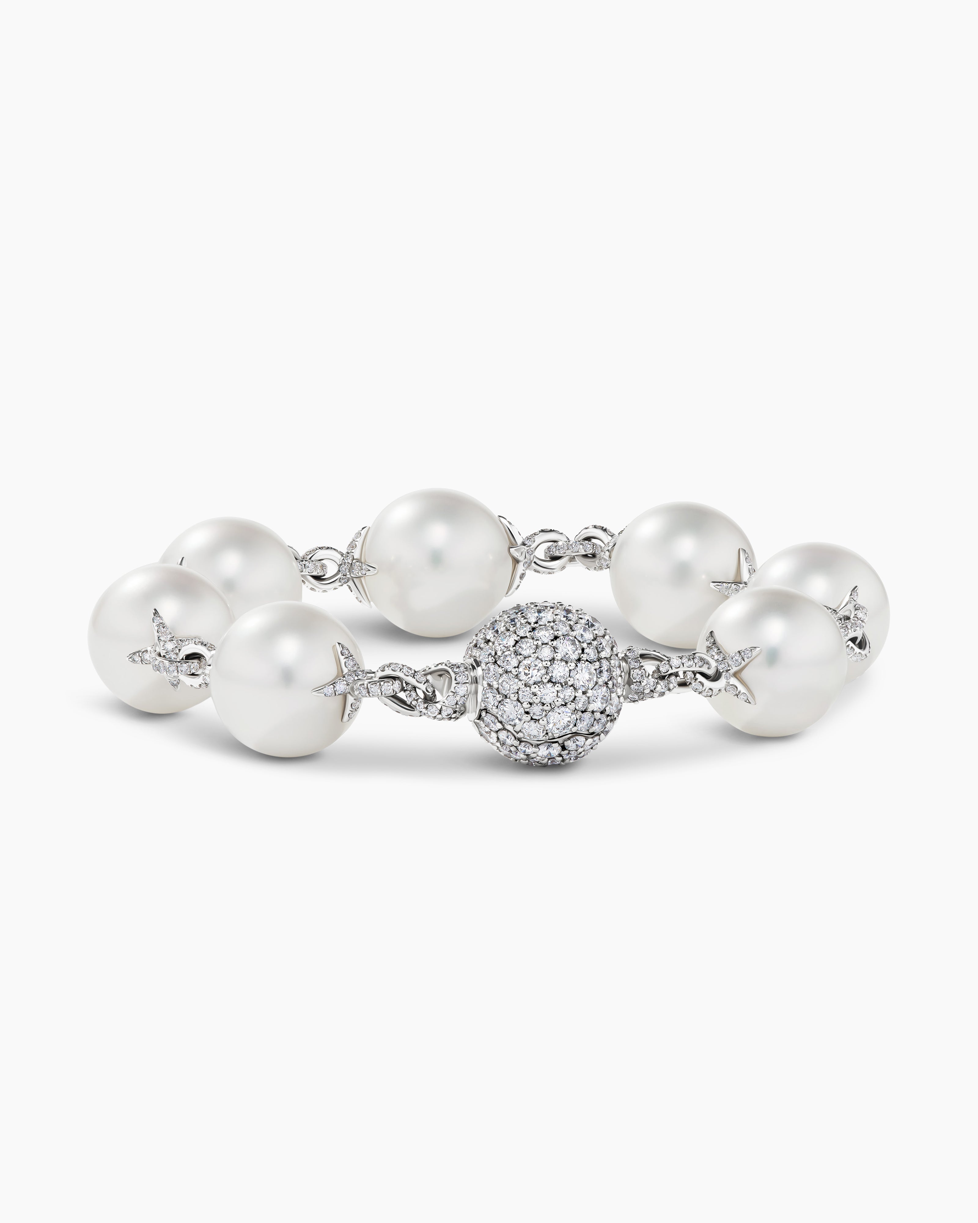 Womens DY Lumina South Sea White Pearl Classic Bracelet in White Gold with Diamonds