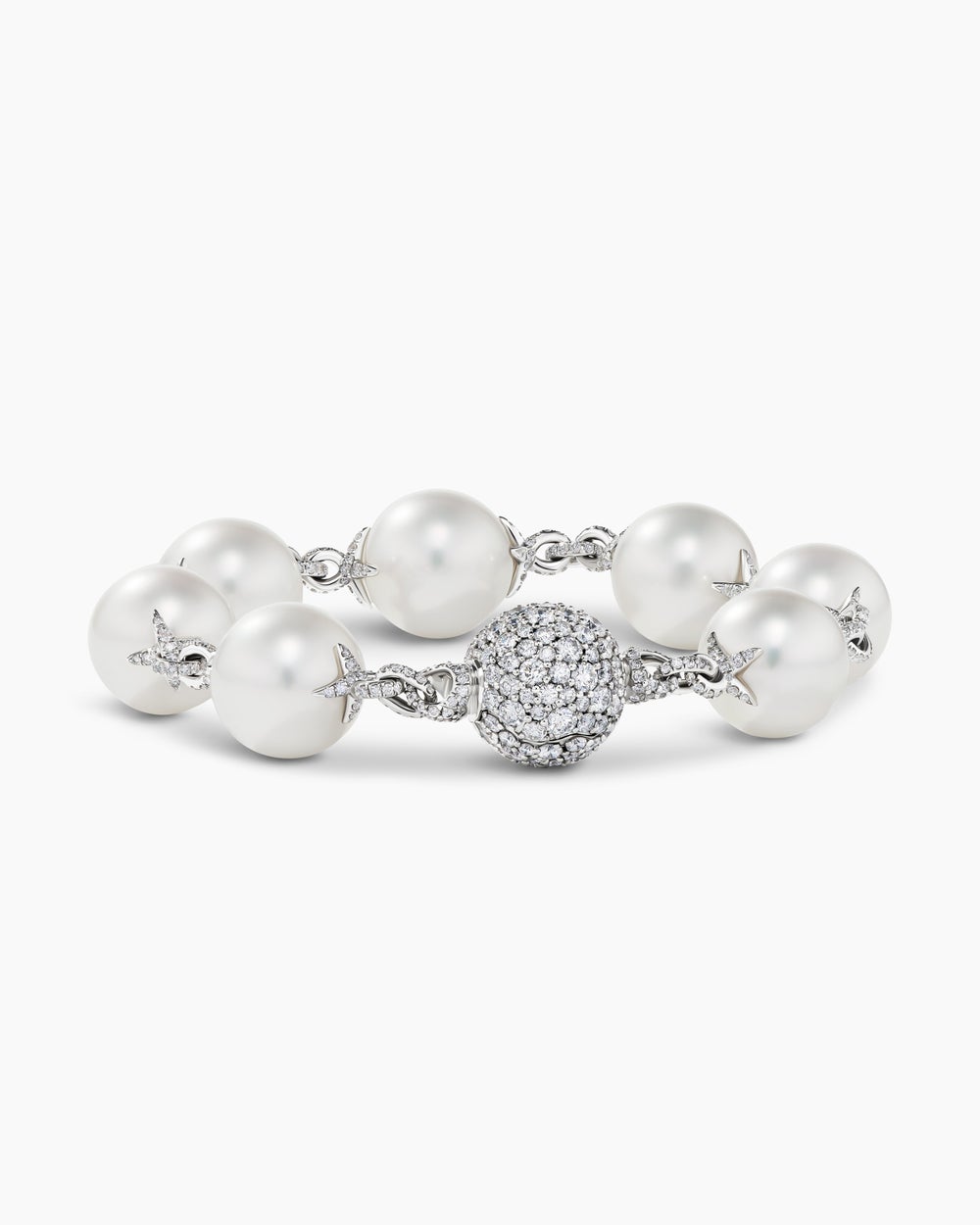 Womens DY Lumina South Sea White Pearl Classic Bracelet in White Gold with Diamonds