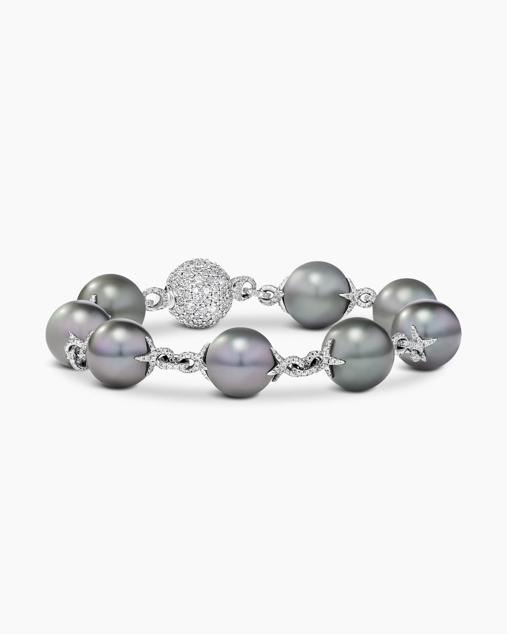 Womens DY Lumina Tahitian Grey Pearl Classic Bracelet in White Gold with Diamonds