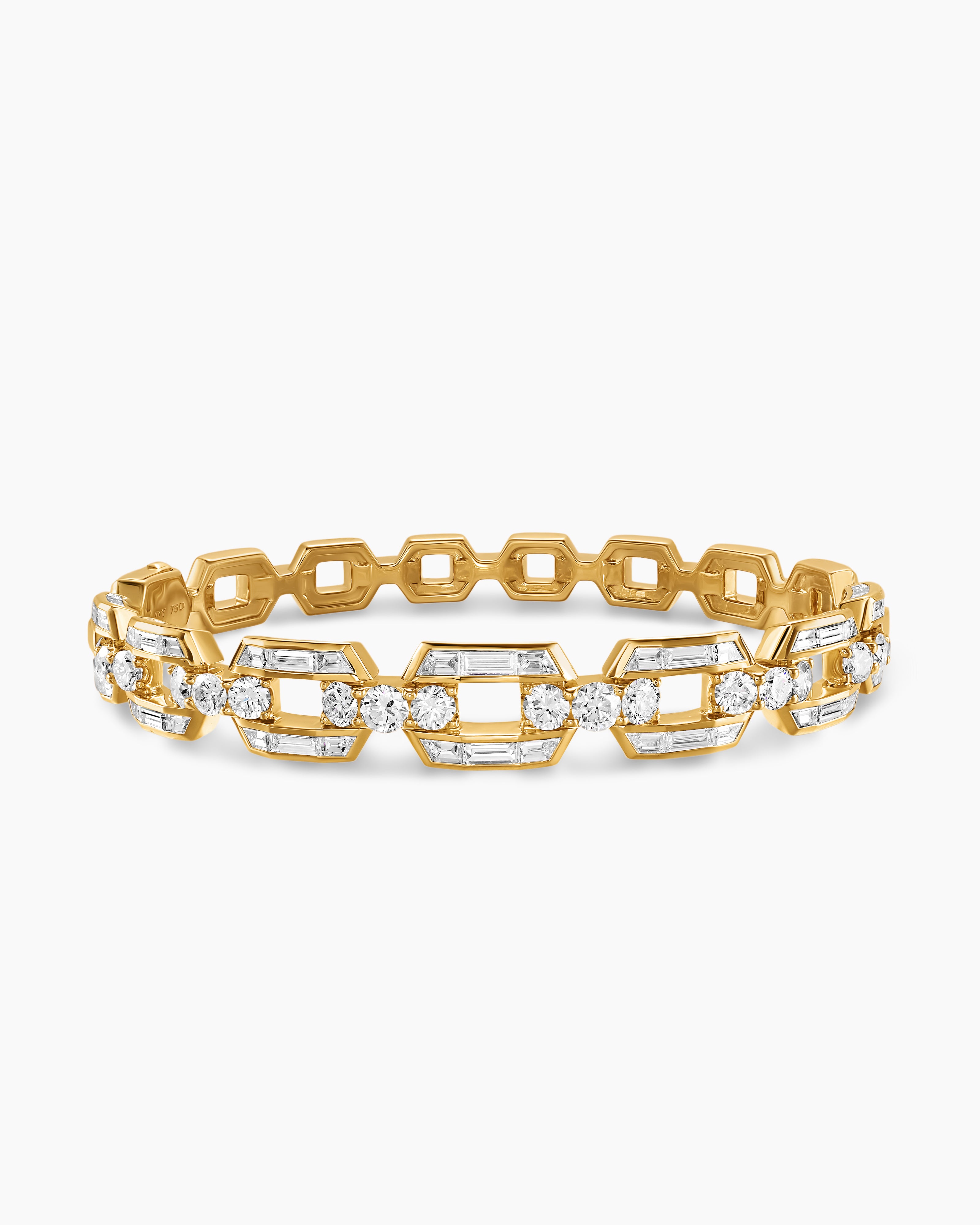 Deco Chain Bangle Bracelet in Yellow Gold with Diamonds