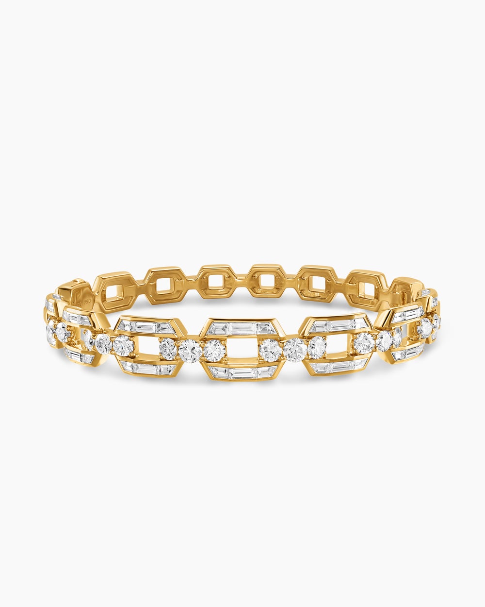 Deco Chain Bangle Bracelet in Yellow Gold with Diamonds