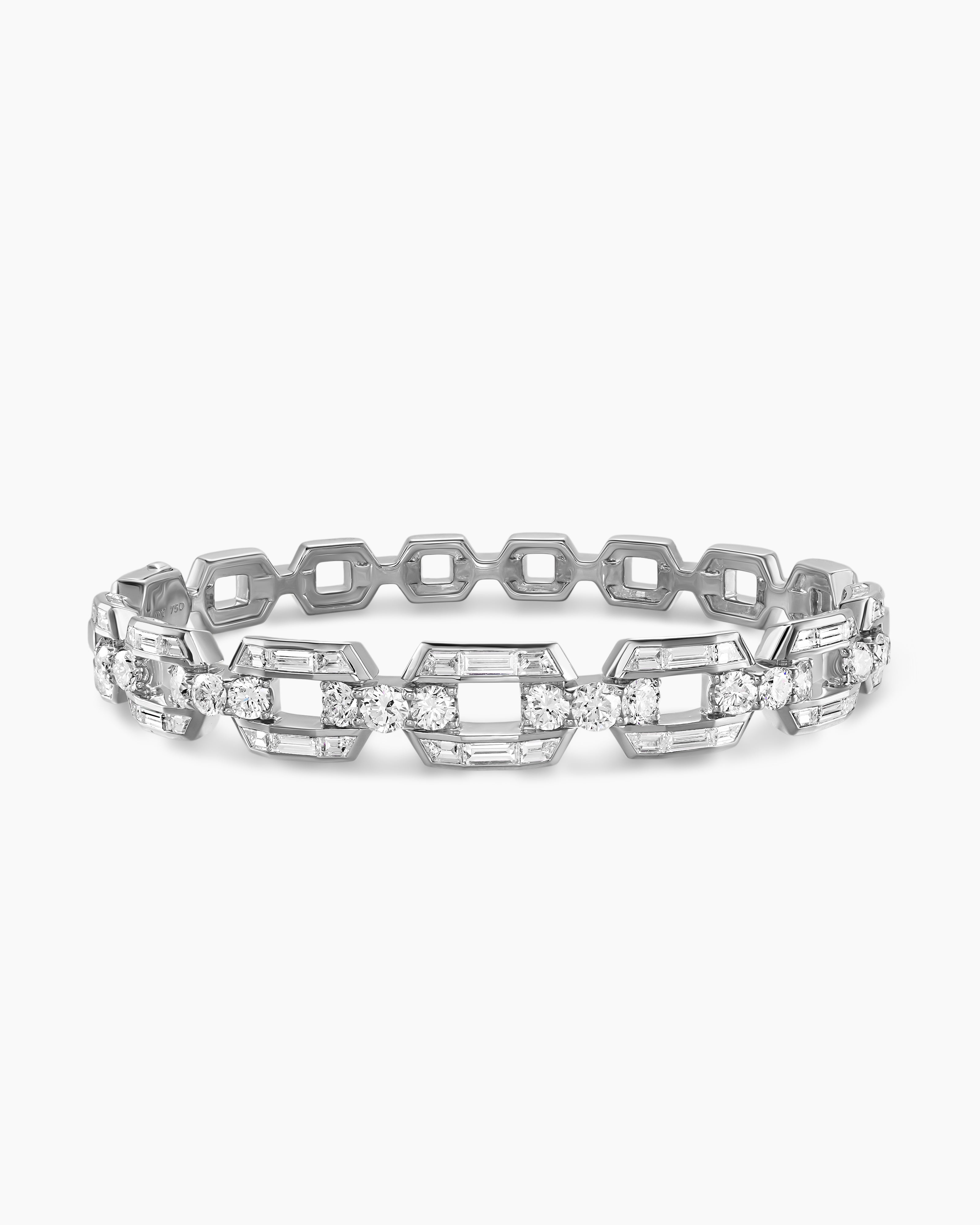 Bracelet jonc cha&icirc;ne Deco en or blanc avec diamants femme 