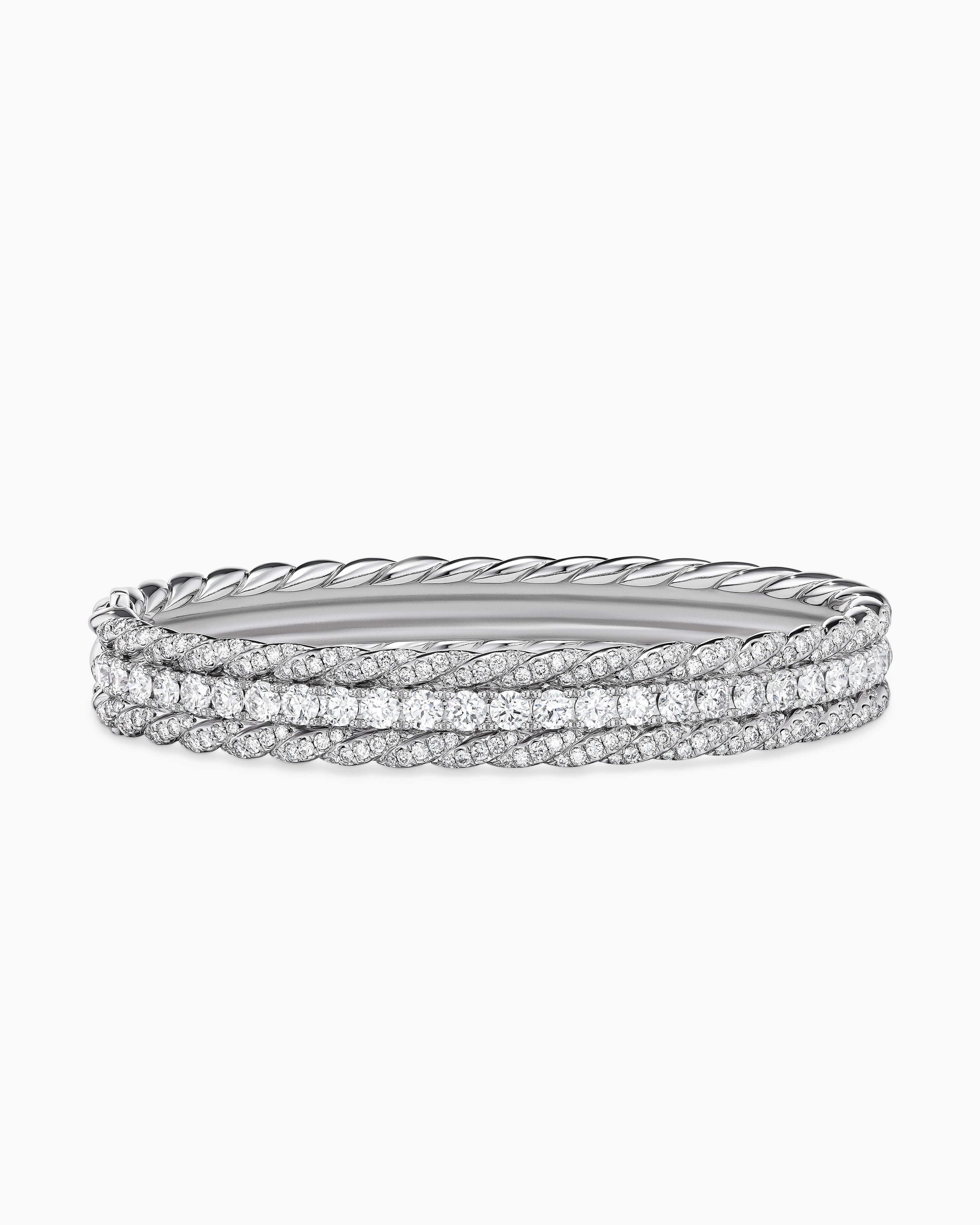 Womens Floating Diamonds Bracelet in White Gold