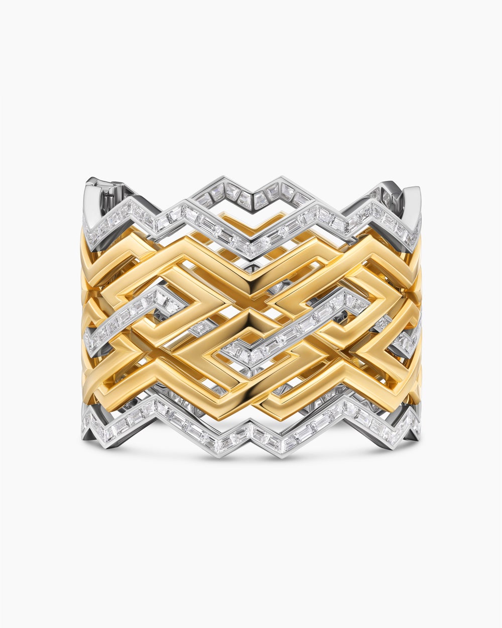 Womens Stax Zig Zag Bold Cuff Bracelet in Gold with Diamonds