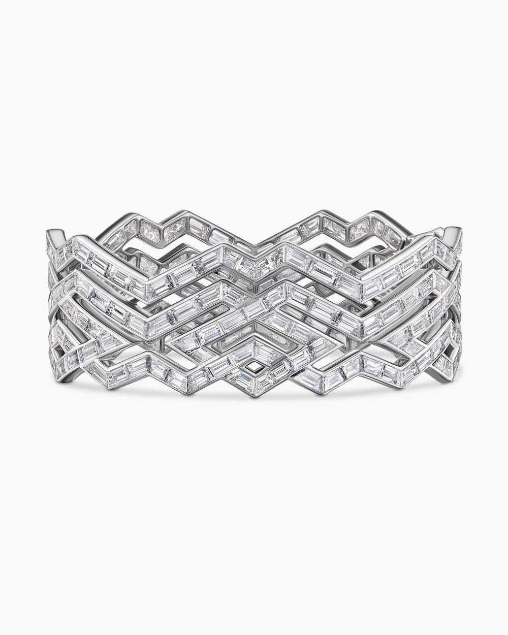 Womens Stax Zig Zag Multi Row Bangle Bracelet in White Gold with Diamonds
