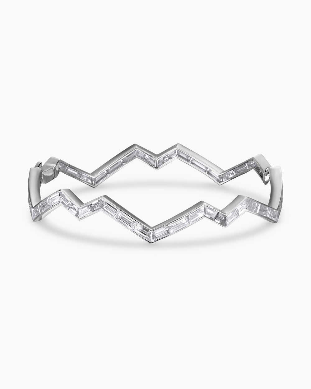 Womens Stax Zig Zag Bangle Bracelet in White Gold with Diamonds