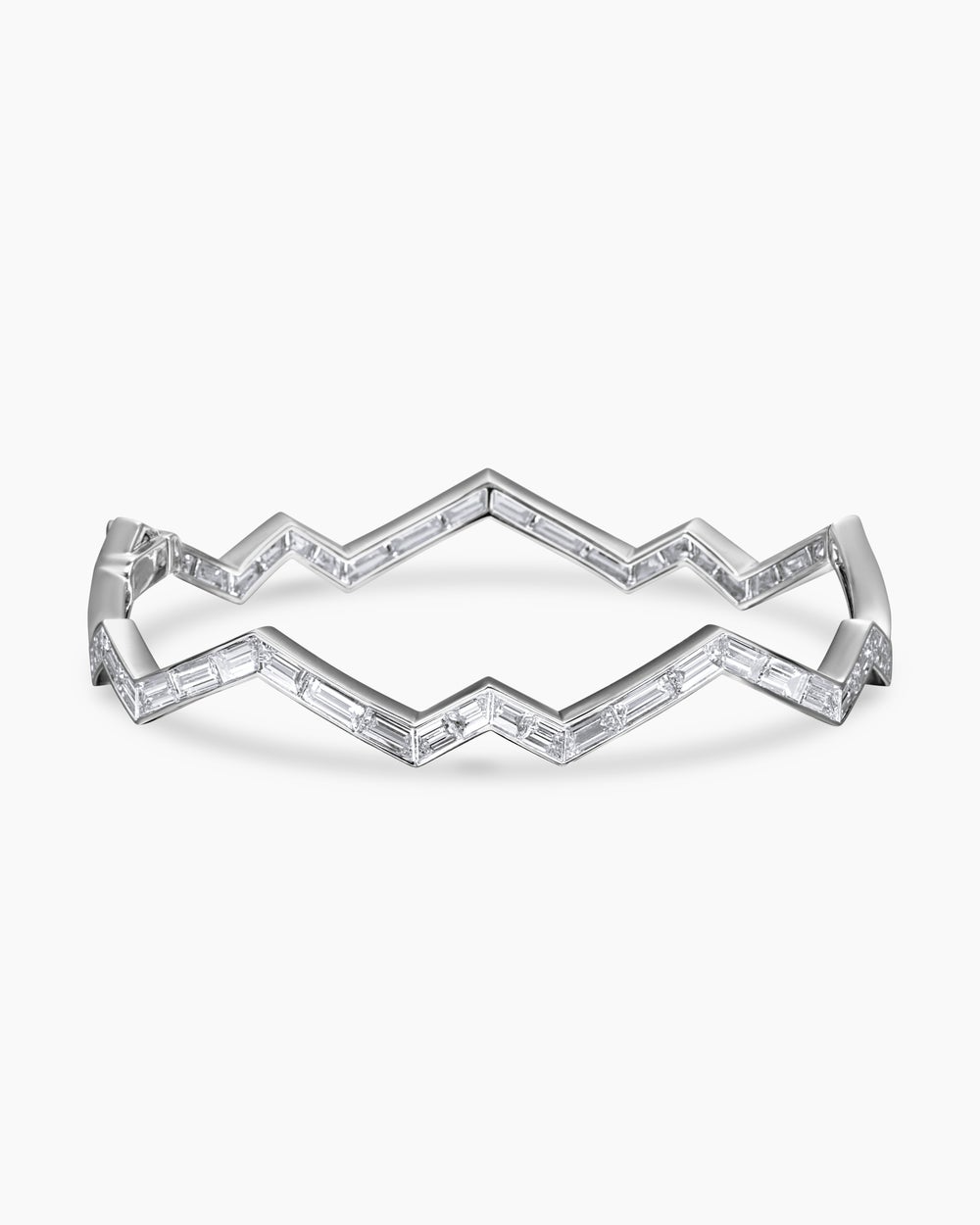 Womens Stax Zig Zag Bangle Bracelet in White Gold with Diamonds