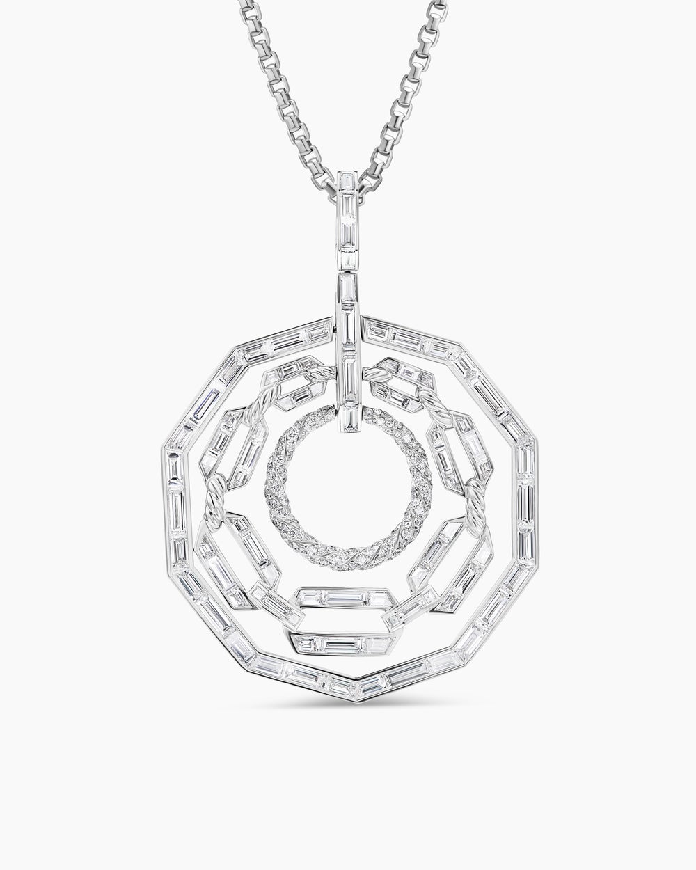 Womens Stax Round Pendant in White Gold with Diamonds