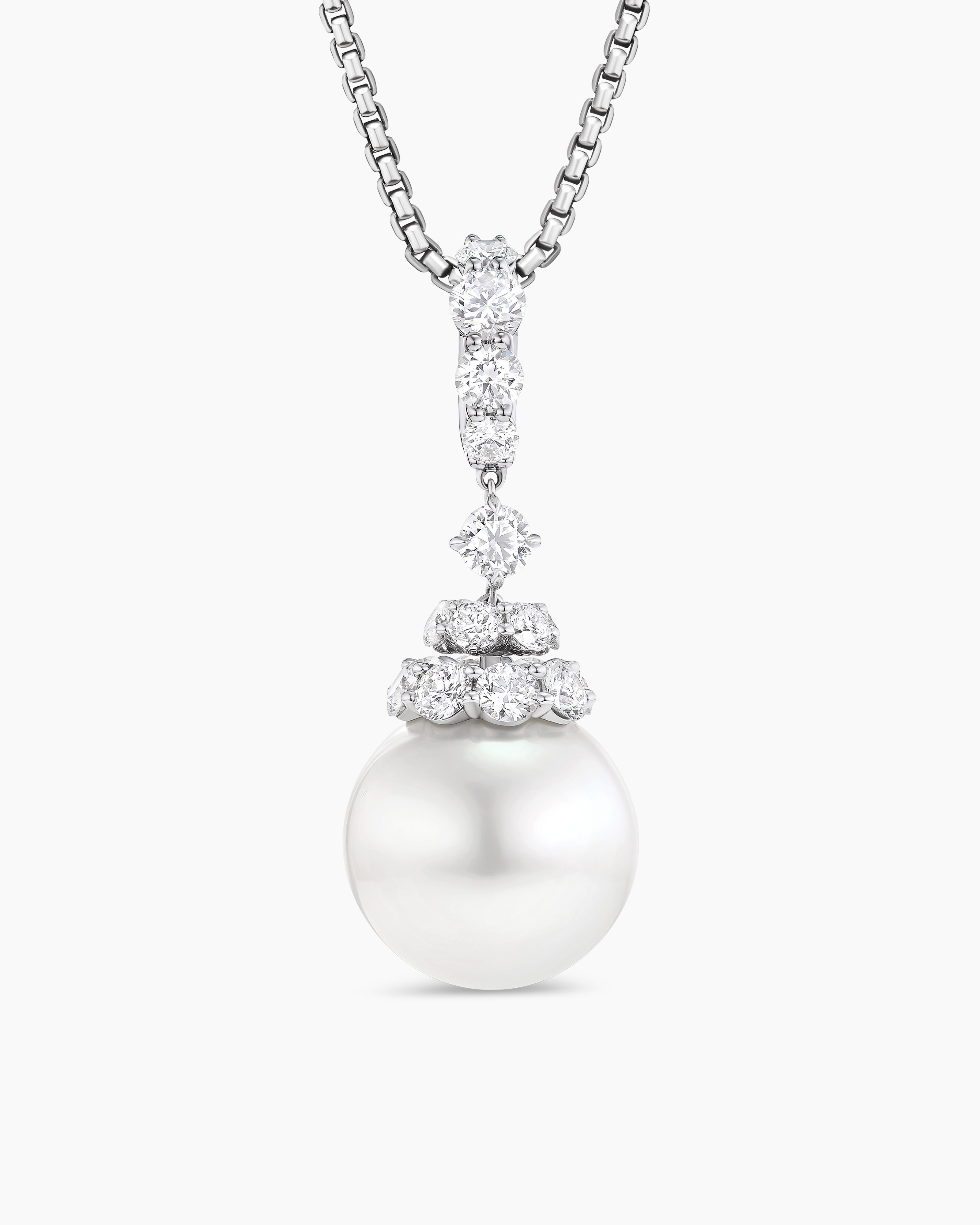 Womens Floating Diamonds and South Sea White Pearl Pendant in White Gold