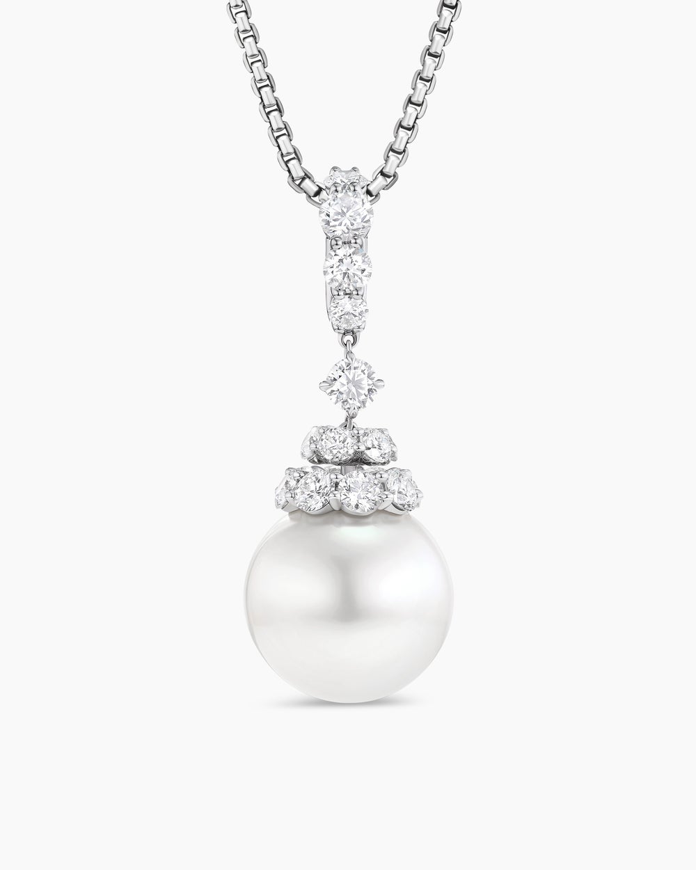 Womens Floating Diamonds and South Sea White Pearl Pendant in White Gold