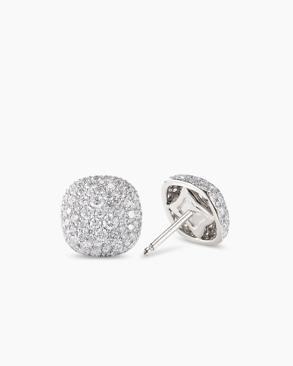Womens Pavé Cushion Stud Earrings in White Gold with Diamonds