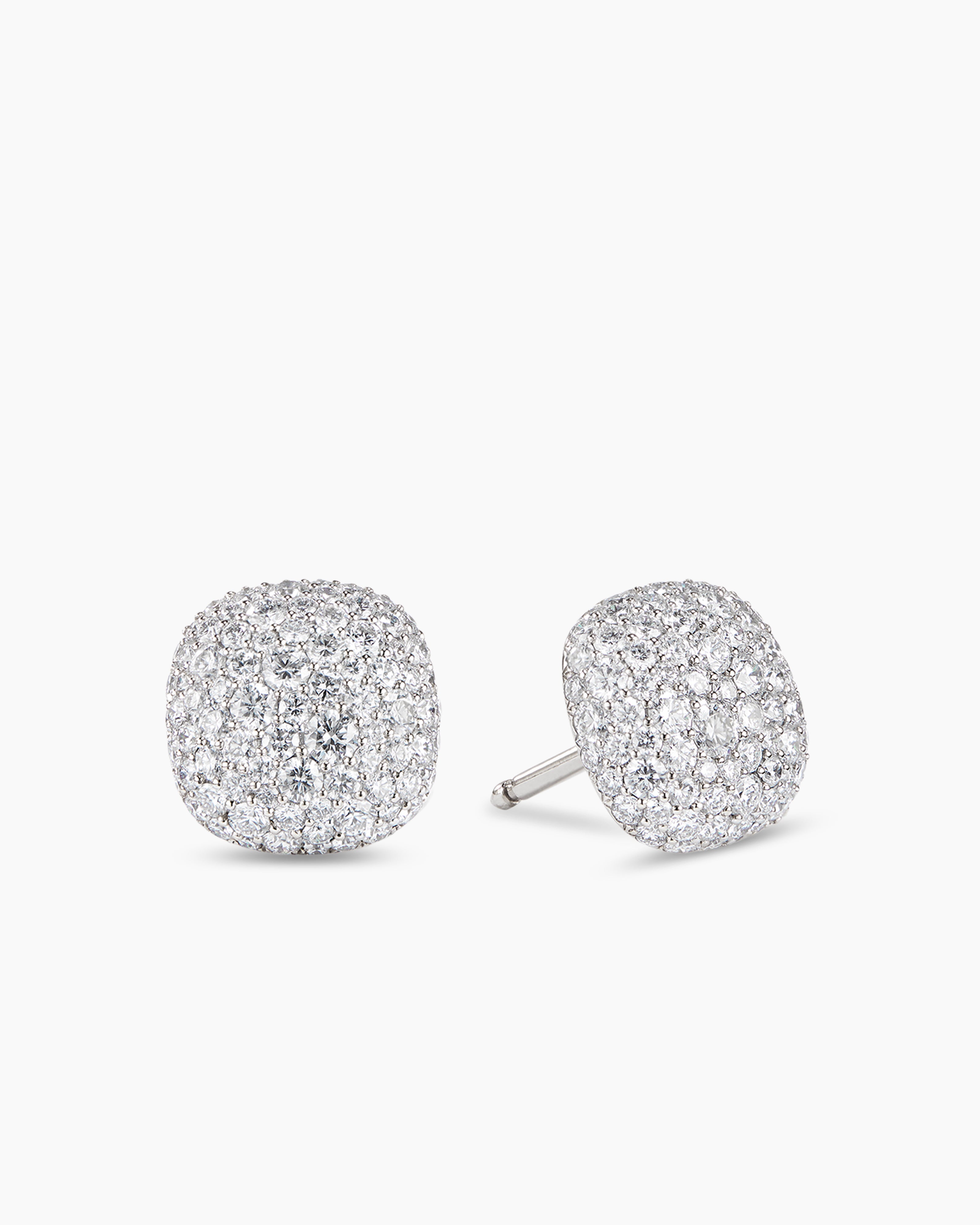Womens Pav&eacute; Cushion Stud Earrings in White Gold with Diamonds