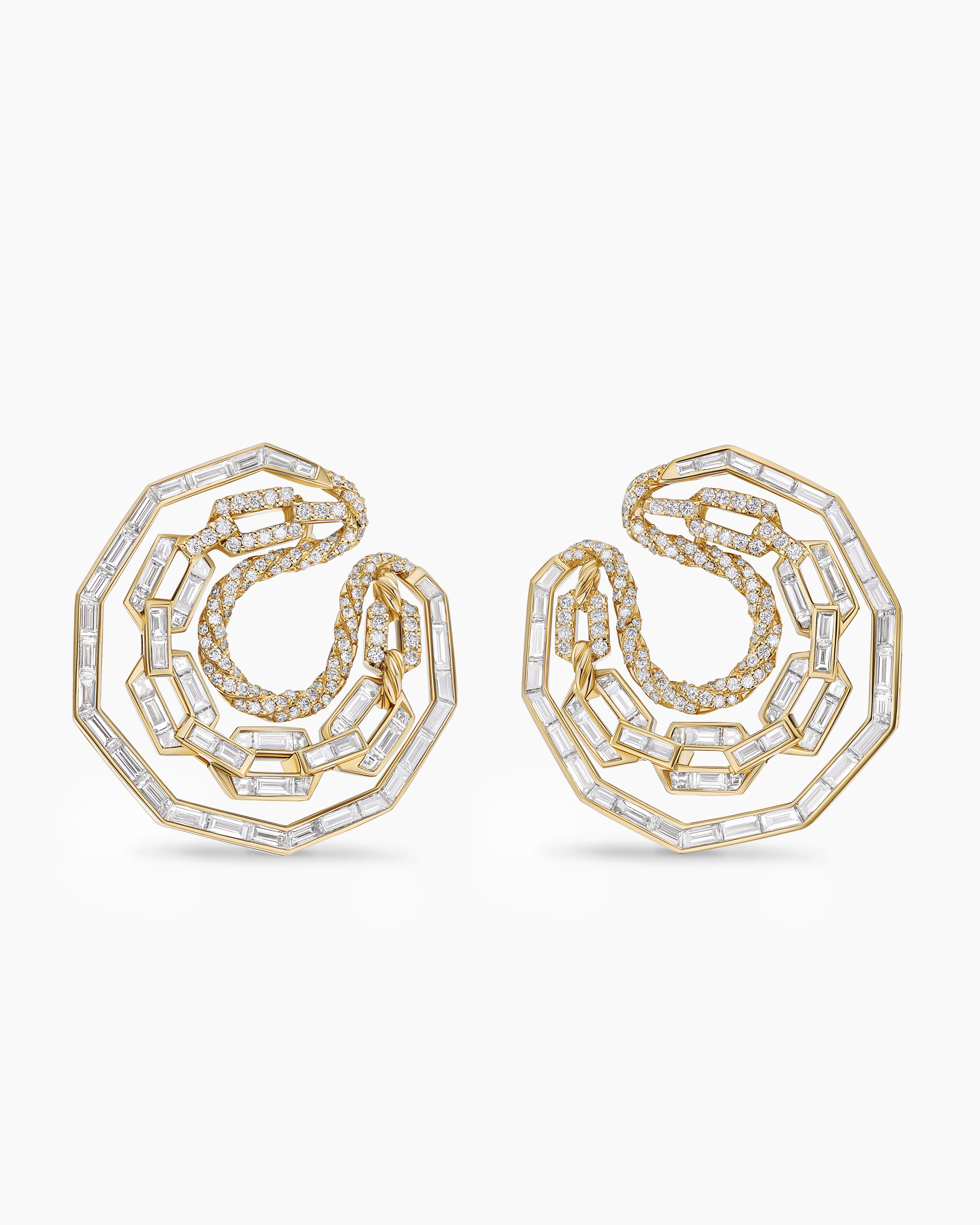Womens Stax Round Hoop Earrings in Yellow Gold with Diamonds