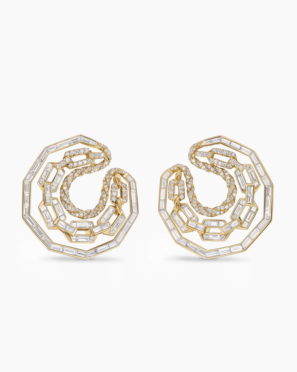 Womens Stax Round Hoop Earrings in Yellow Gold with Diamonds