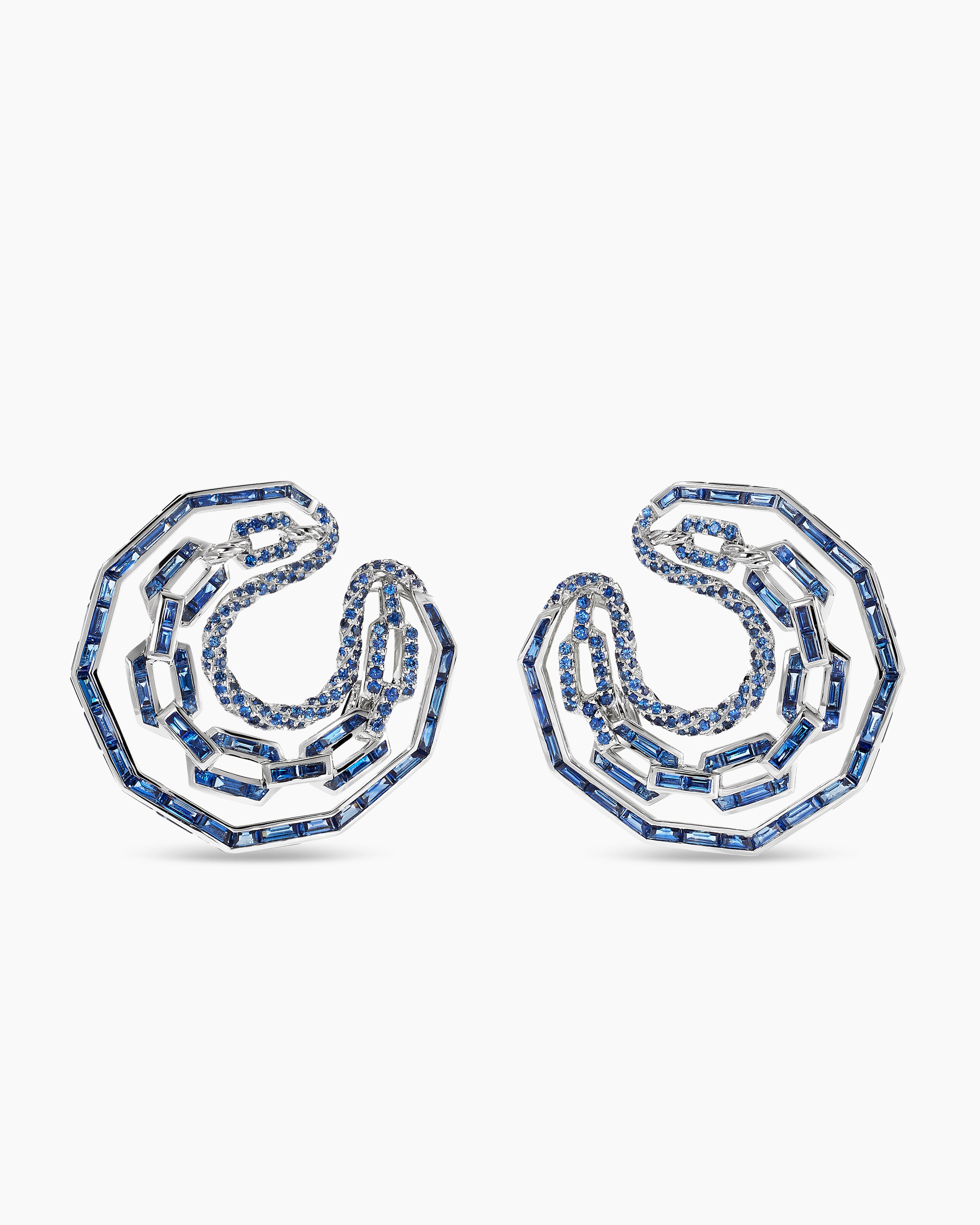 Cr&eacute;oles rondes Stax en or blanc avec saphirs bleus femme 