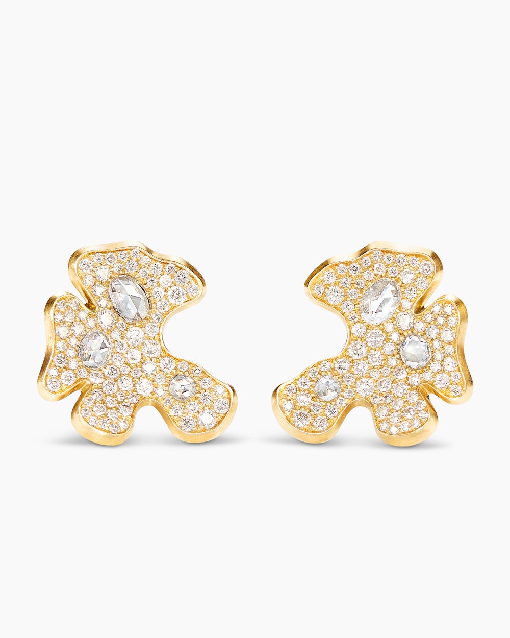 Womens Petals Stud Earrings in Yellow Gold with Diamonds