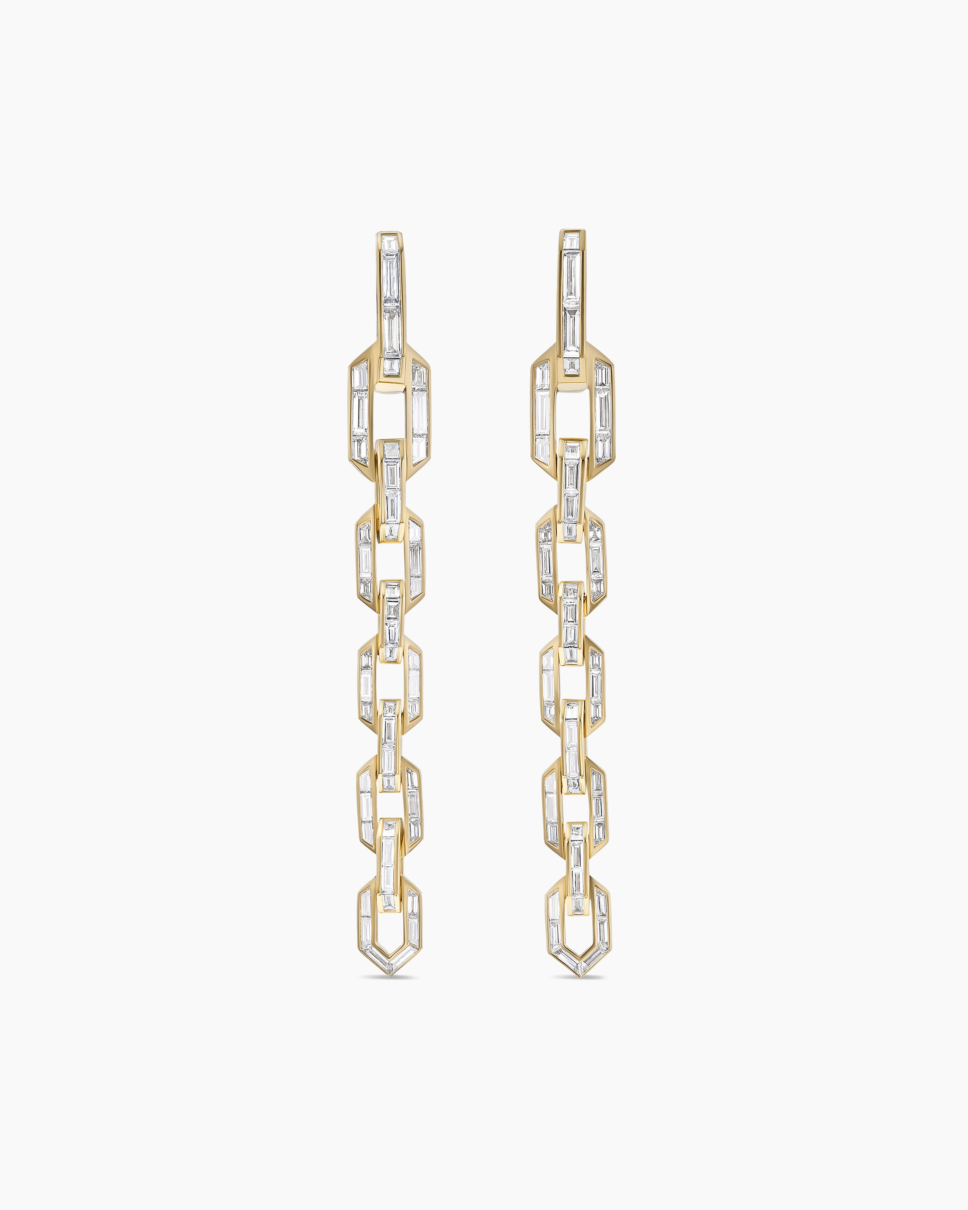 Womens Deco Chain Link Drop Earrings in Yellow Gold with Diamonds