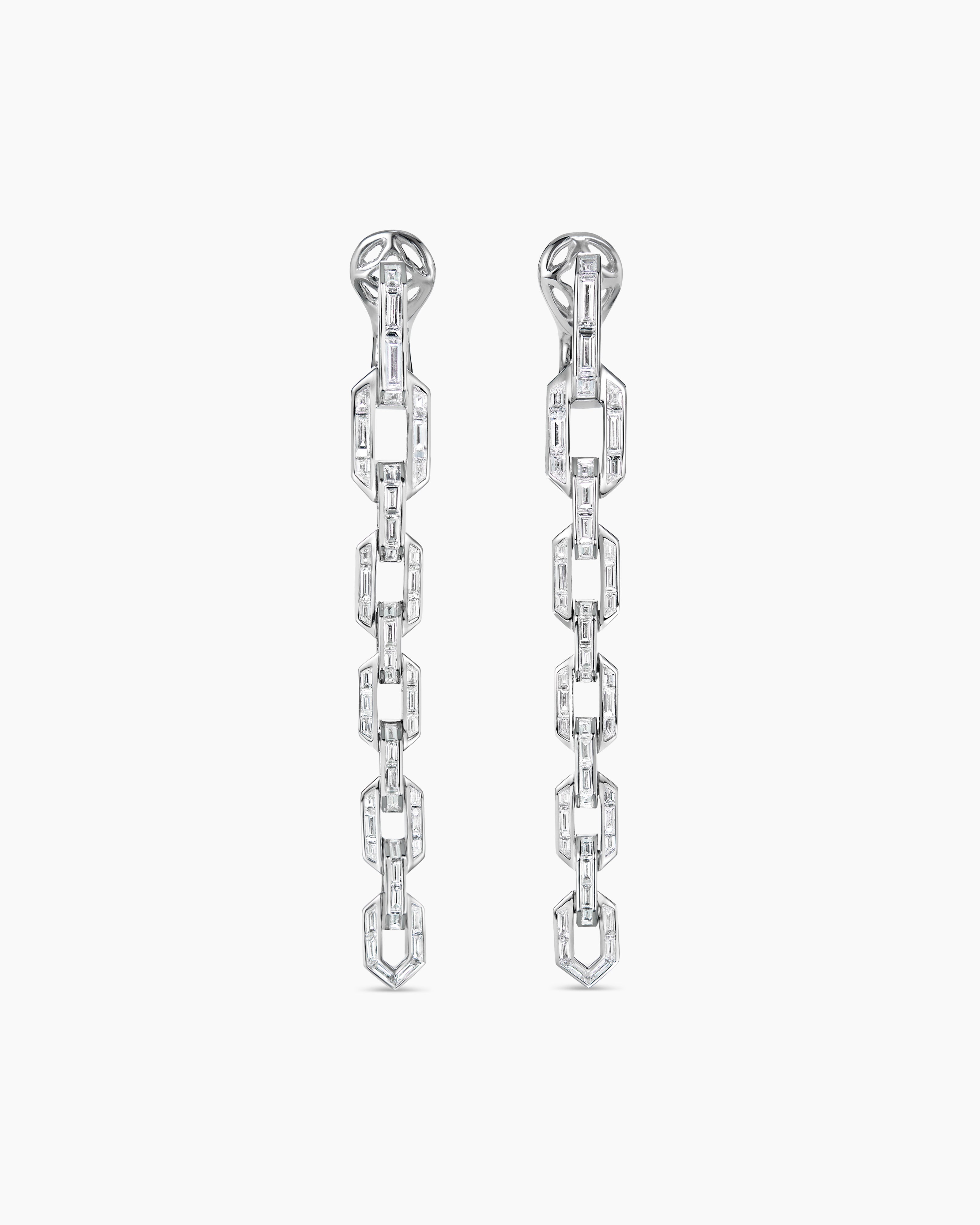 Womens Deco Chain Link Drop Earrings in White Gold with Diamonds
