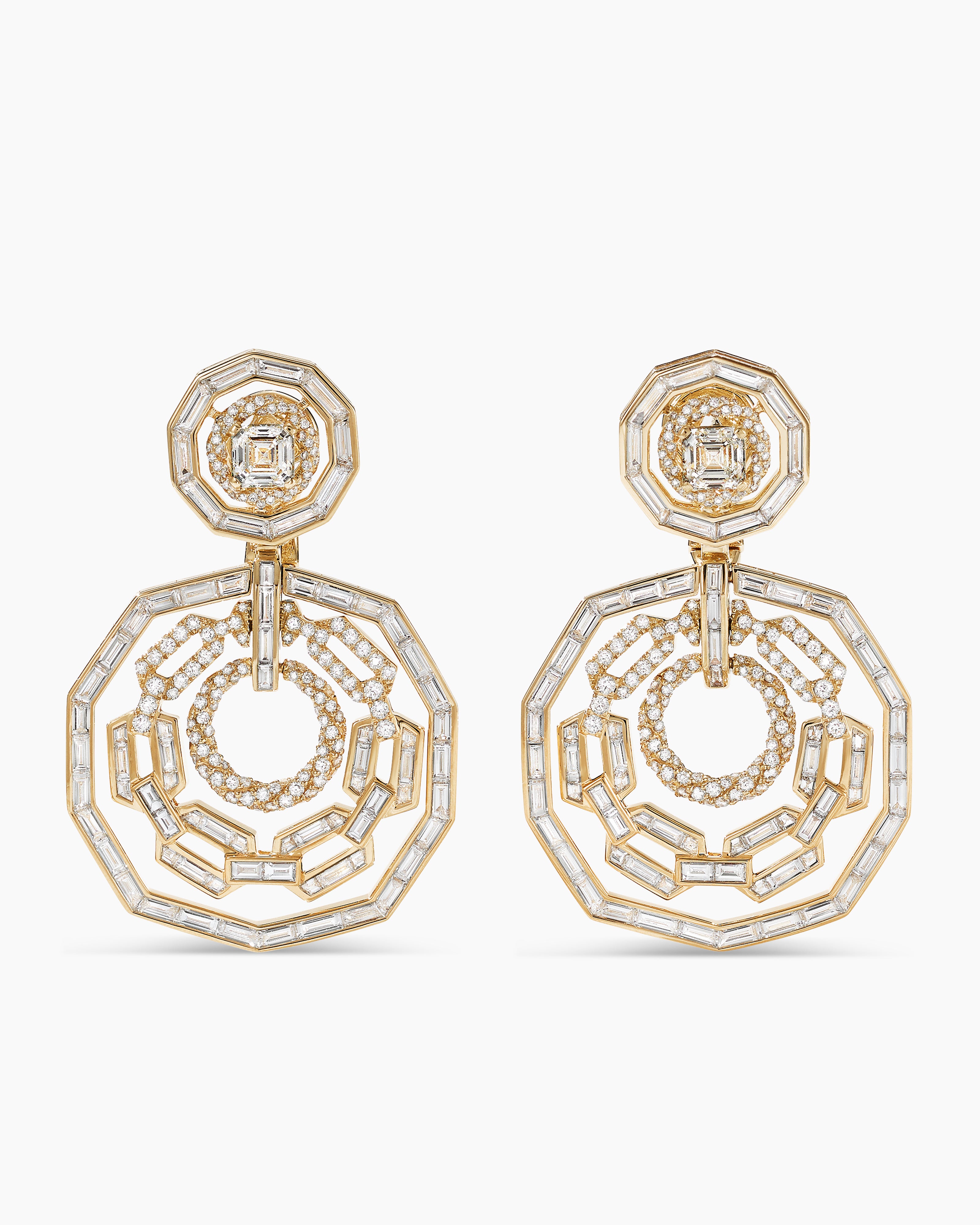 Womens Stax Convertible Drop Earrings in Yellow Gold with Diamonds