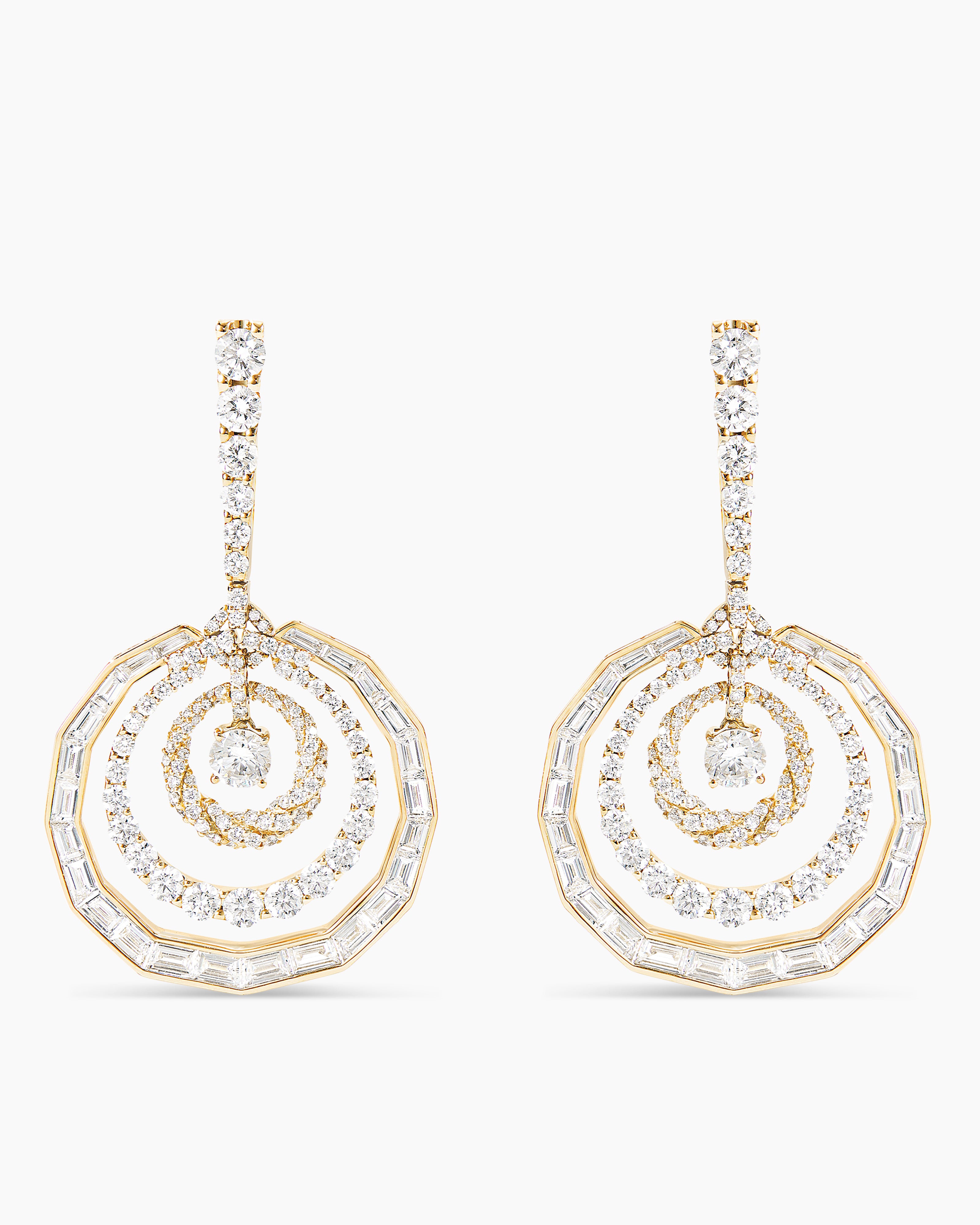 Womens Stax Dangle Earrings in Yellow Gold with Diamonds