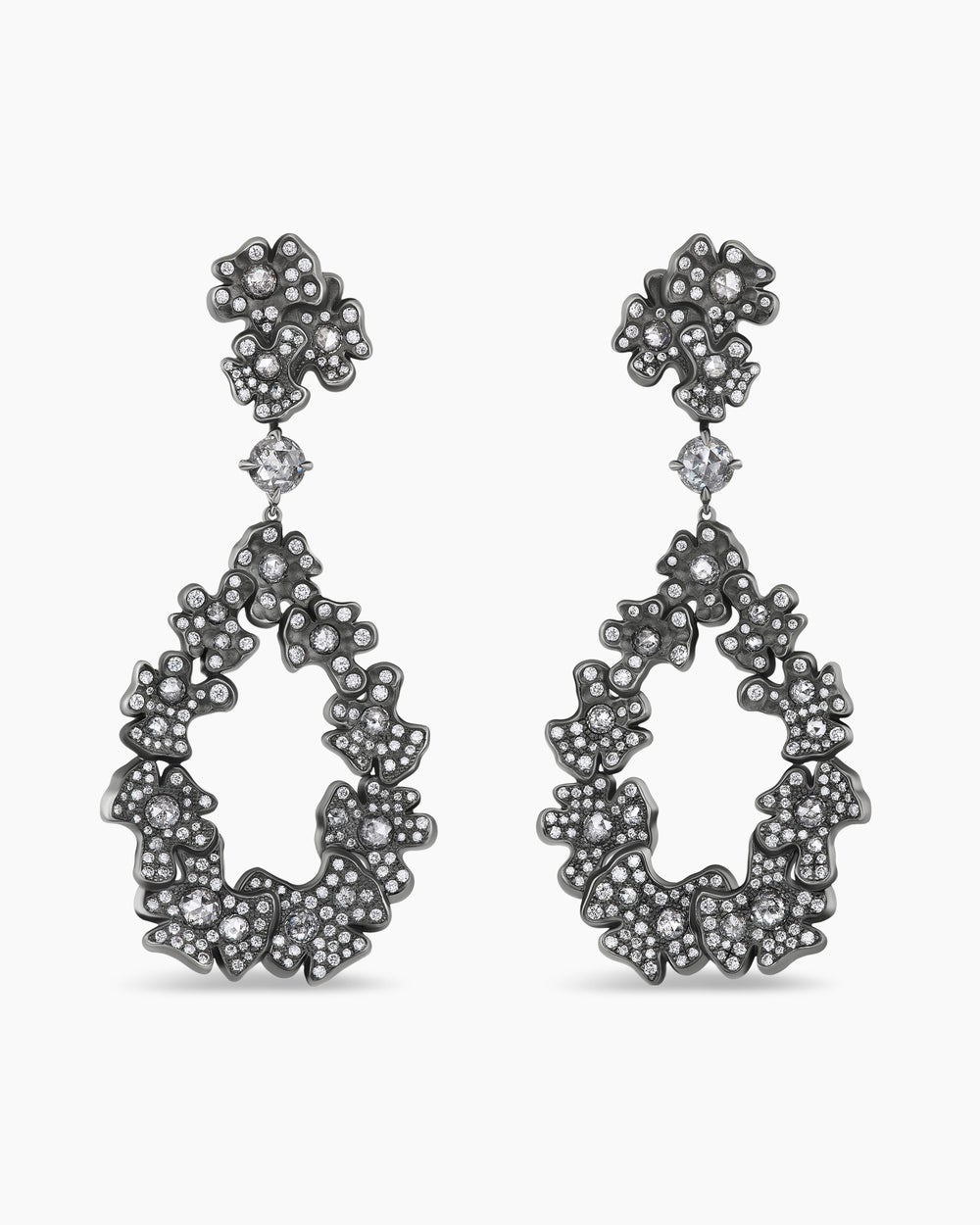 Boucles d’oreilles Petals en or blanc avec rhodium noir et diamants femme