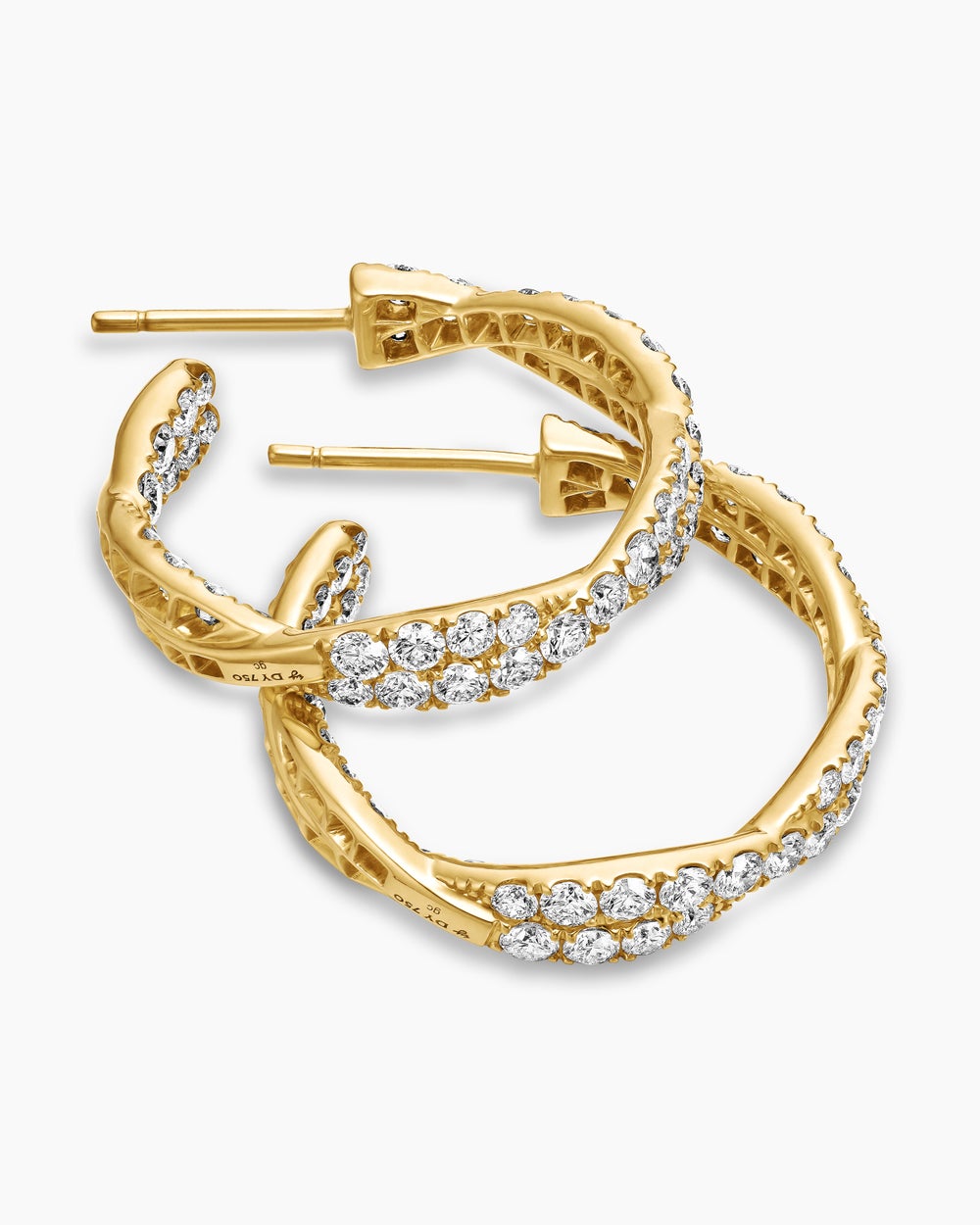 Womens Floating Diamonds Hoop Earrings in Yellow Gold