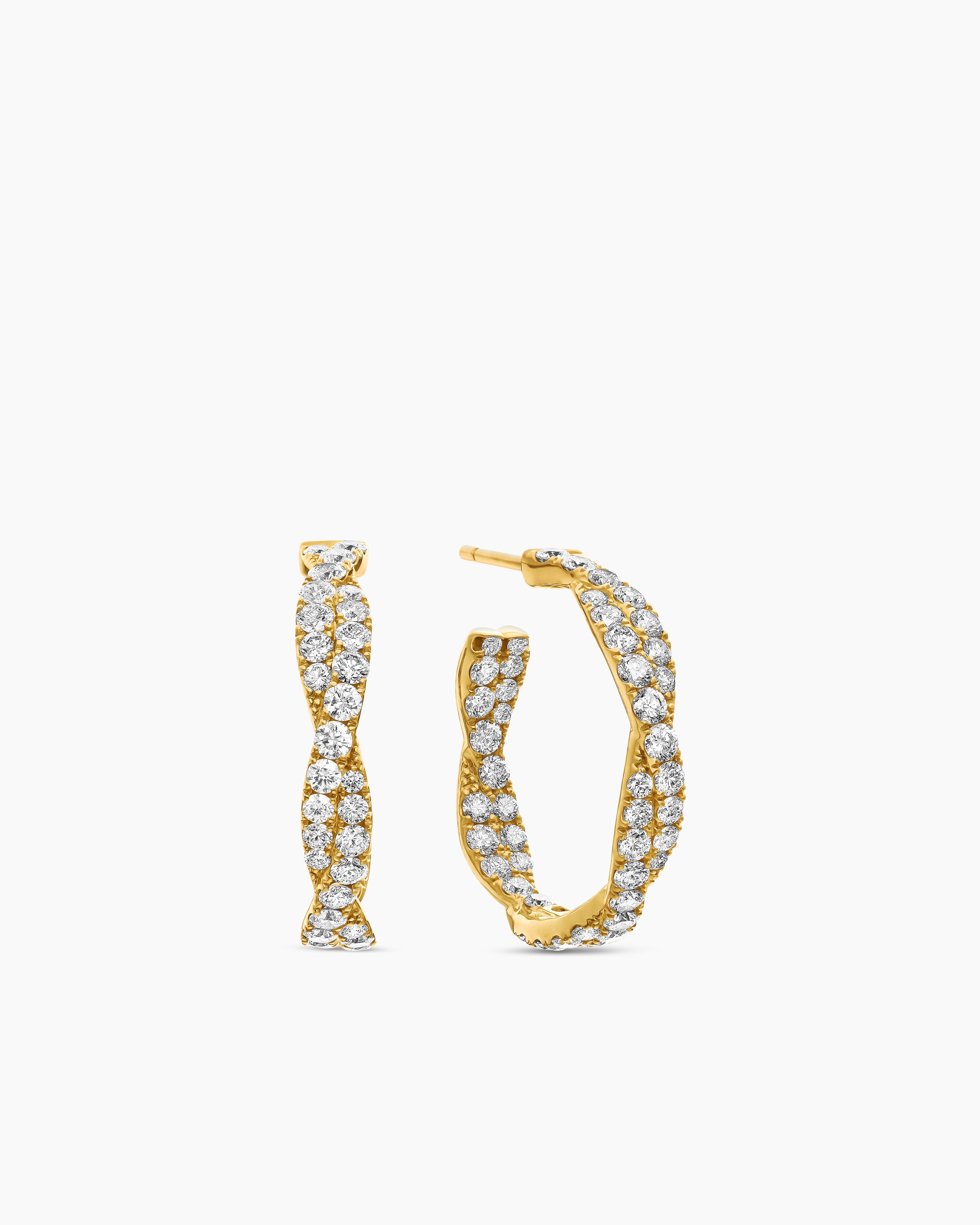 Womens Floating Diamonds Hoop Earrings in Yellow Gold