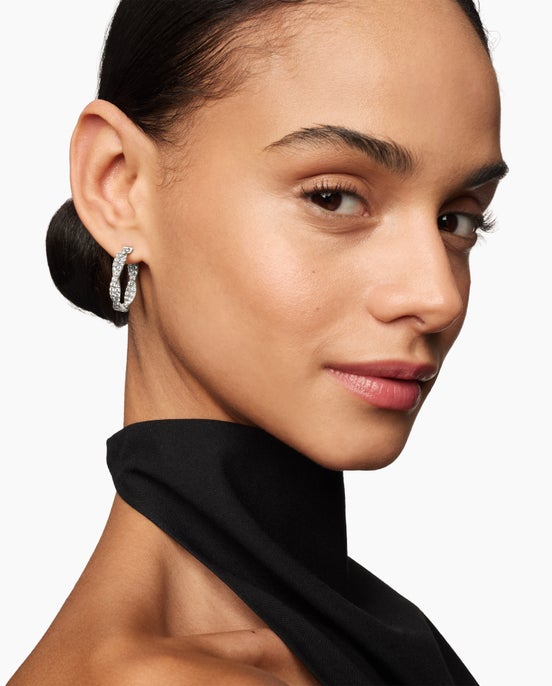 Floating Diamonds Hoop Earrings in White Gold