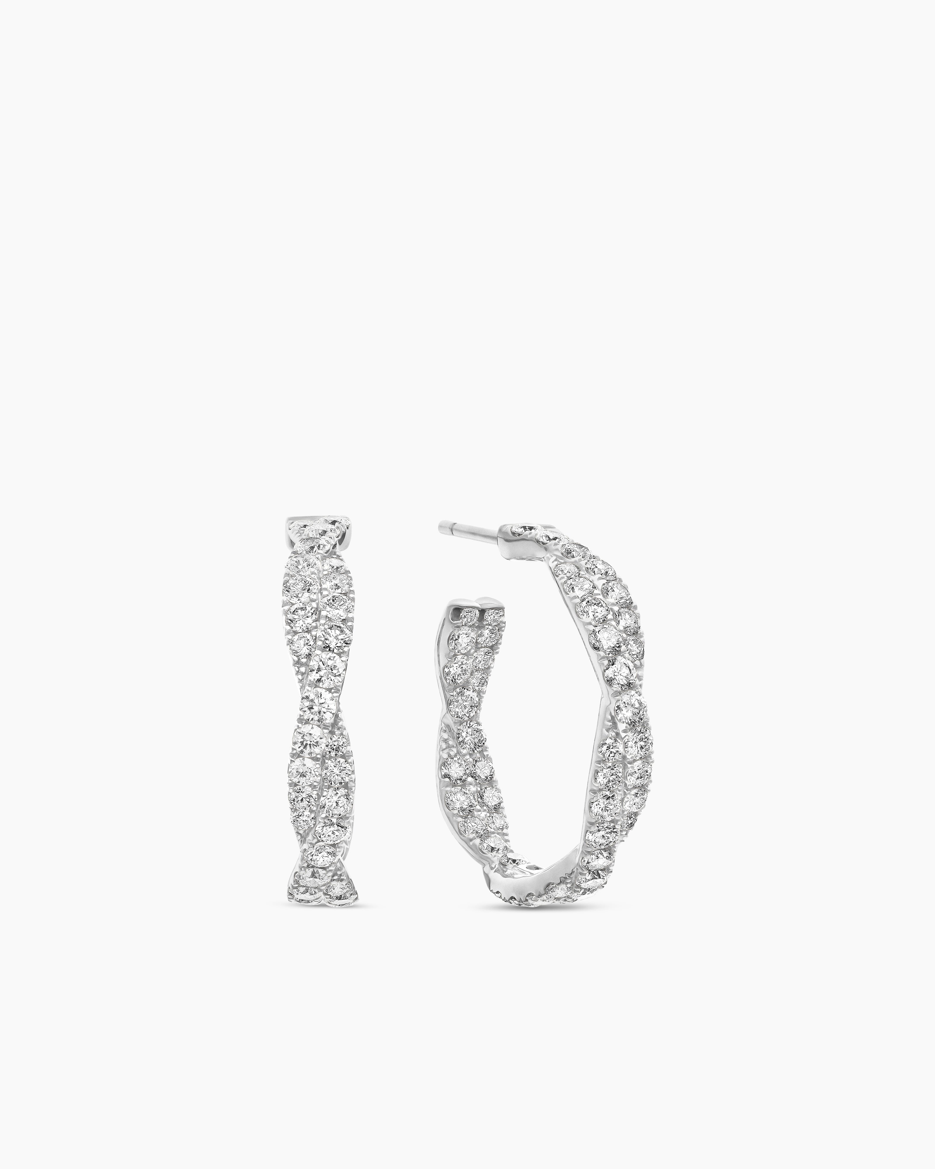 Womens Floating Diamonds Hoop Earrings in White Gold