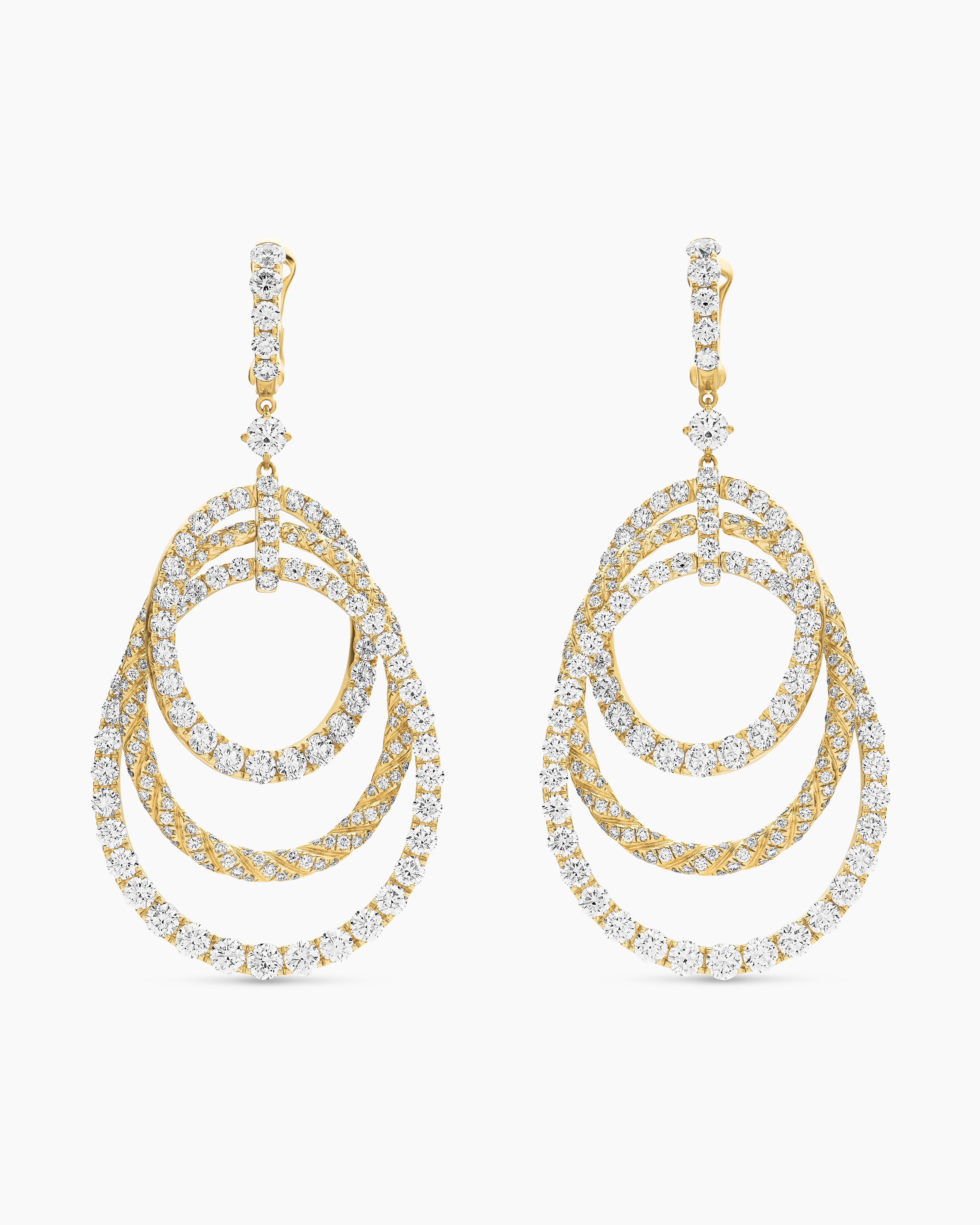 Womens Floating Diamonds Drop Earrings in Yellow Gold