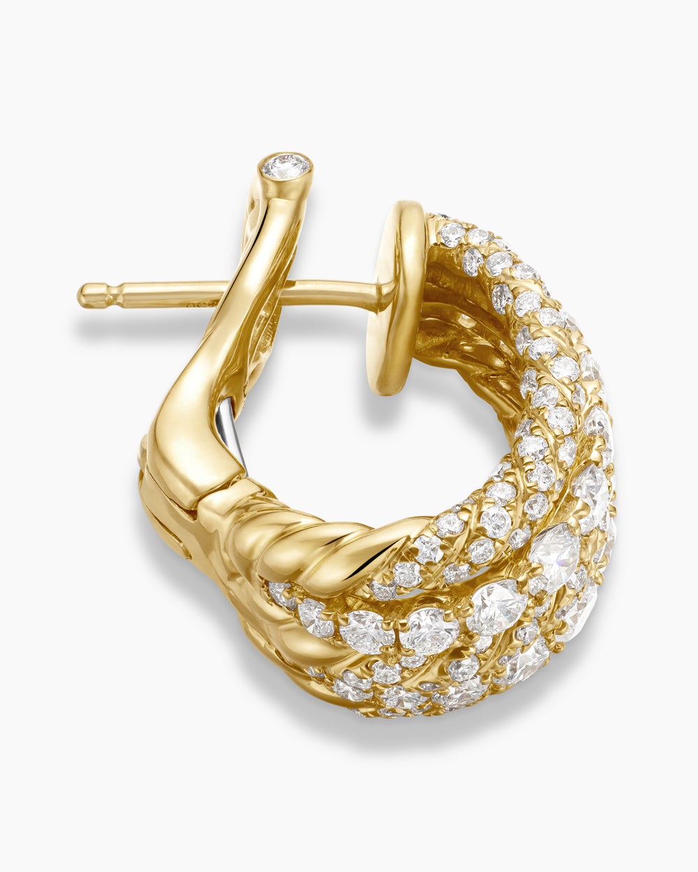 Womens Floating Diamonds Shrimp Earrings in Yellow Gold