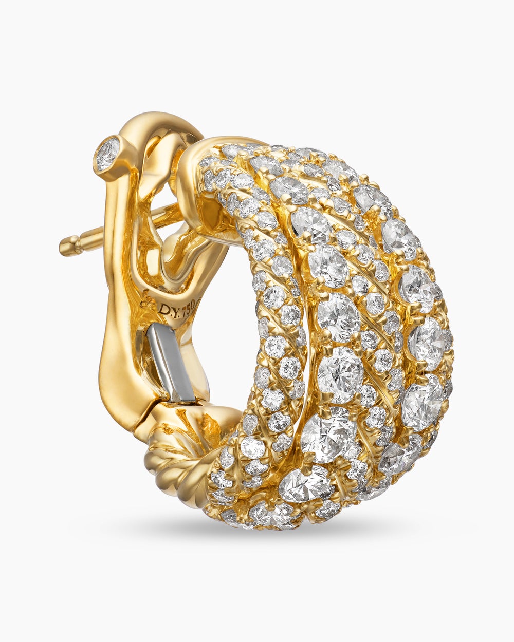 Womens Floating Diamonds Shrimp Earrings in Yellow Gold